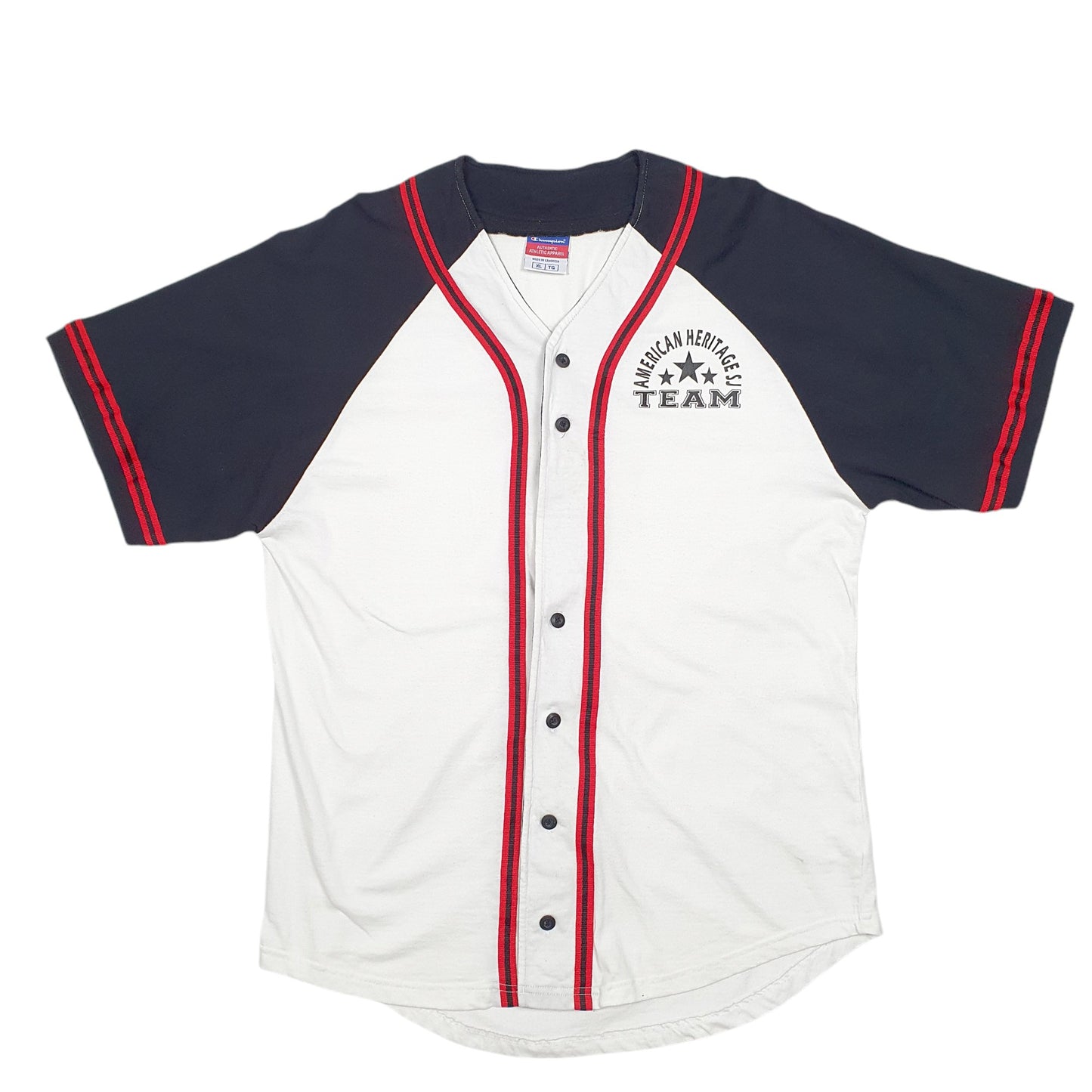 Mens White Champion Baseball Jersey American Heritage SJ Team Short Sleeve T Shirt