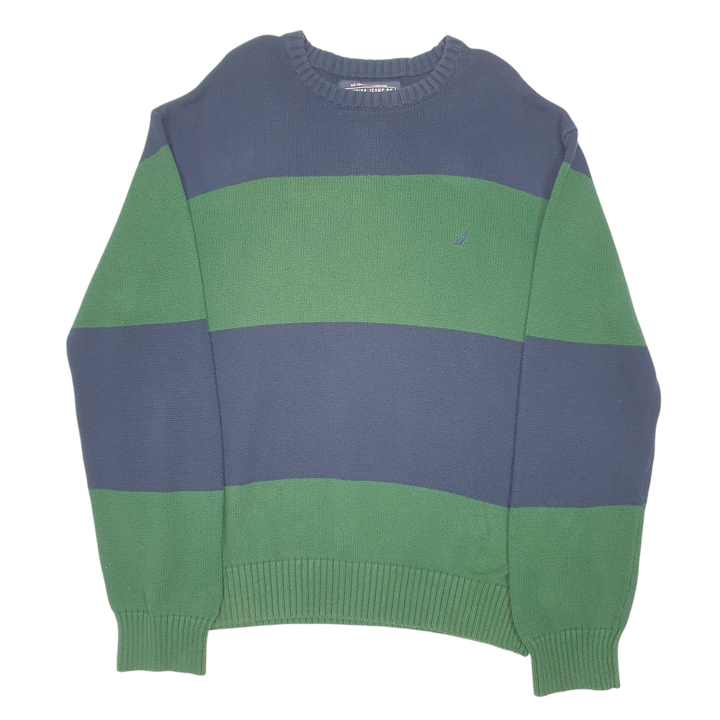 Mens Navy Nautica Knit Jeans Striped Crewneck Jumper