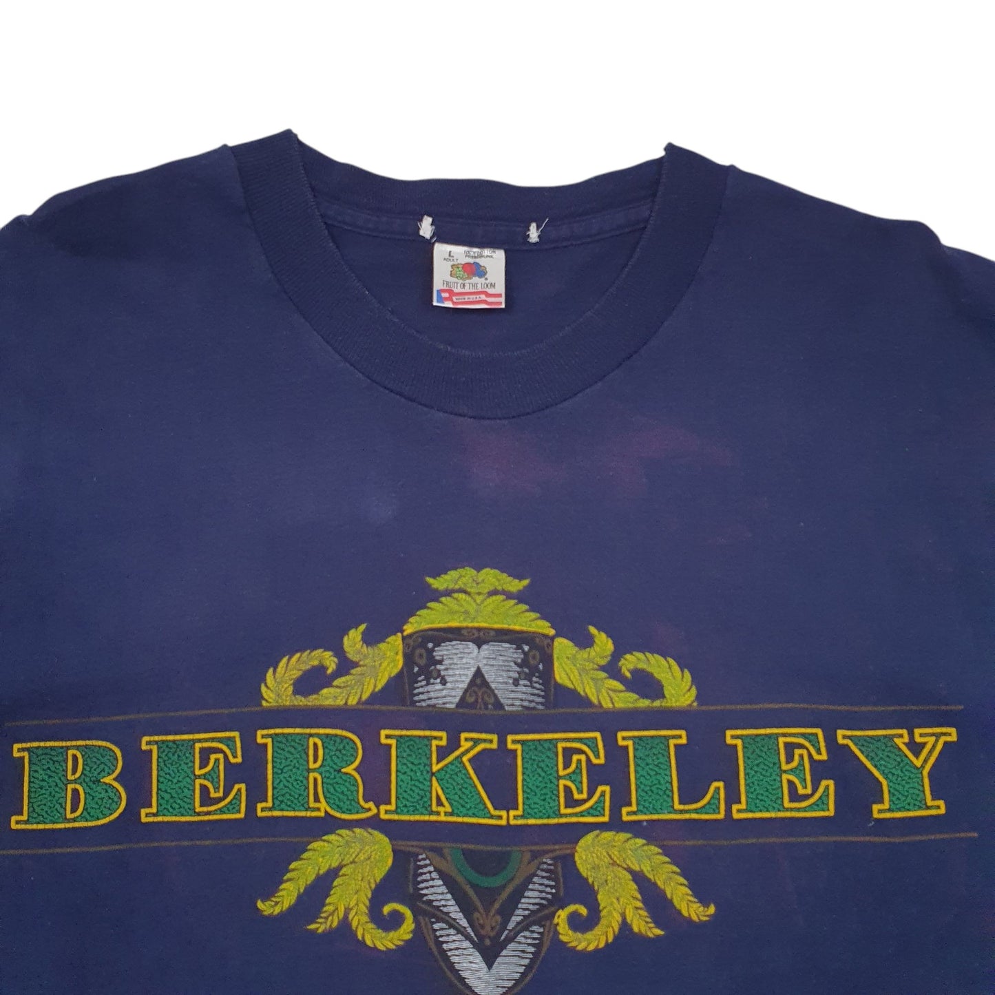 Mens Navy Fruit Of The Loom Single Stitch Vintage 90s Short Sleeve T Shirt