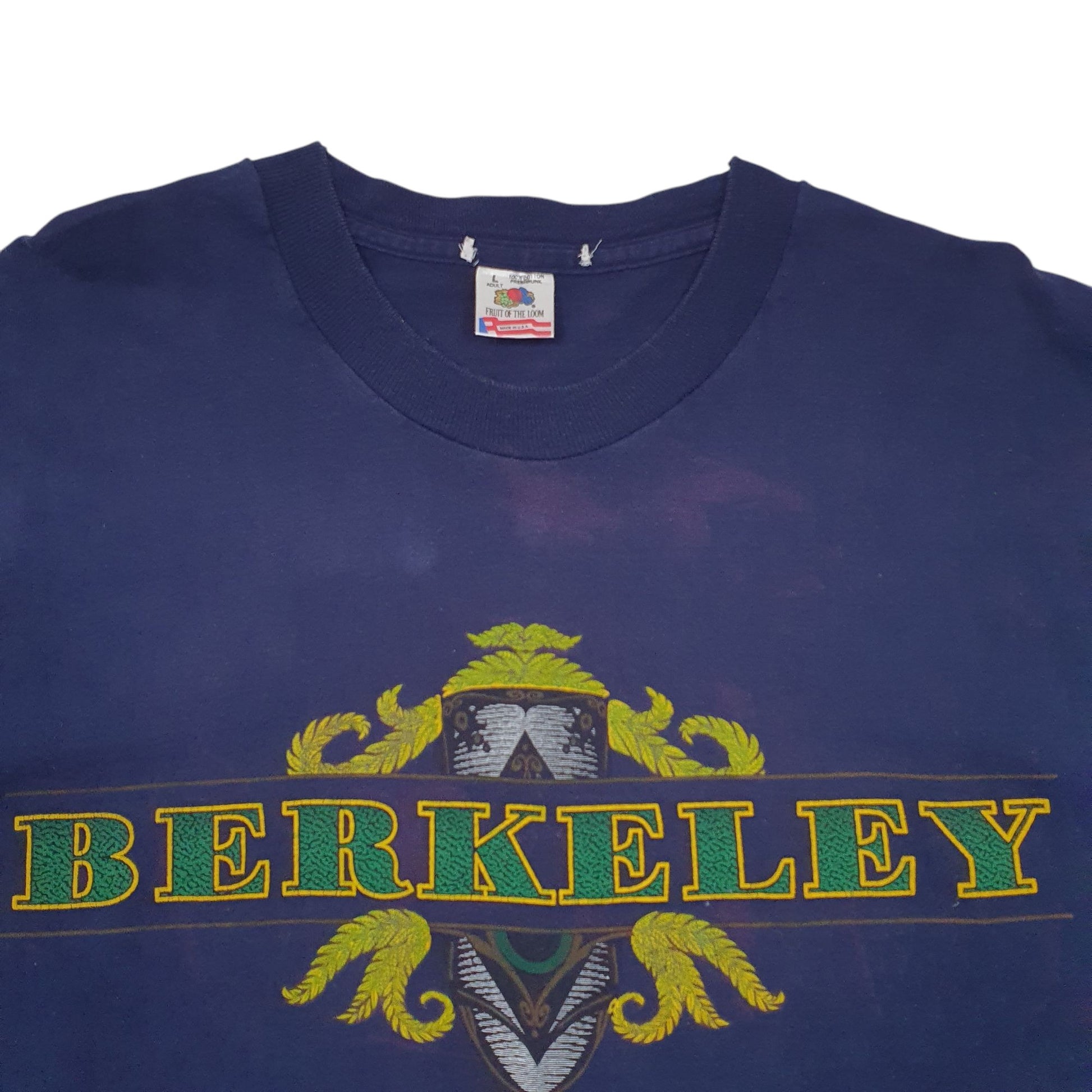 Mens Navy Fruit Of The Loom Single Stitch Vintage 90s Short Sleeve T Shirt