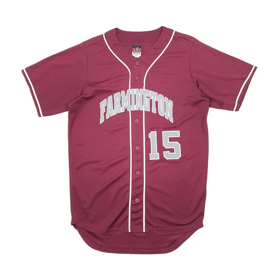 Mens Burgundy Alleson Athletic Baseball Jersey Farmington 15 Short Sleeve T Shirt