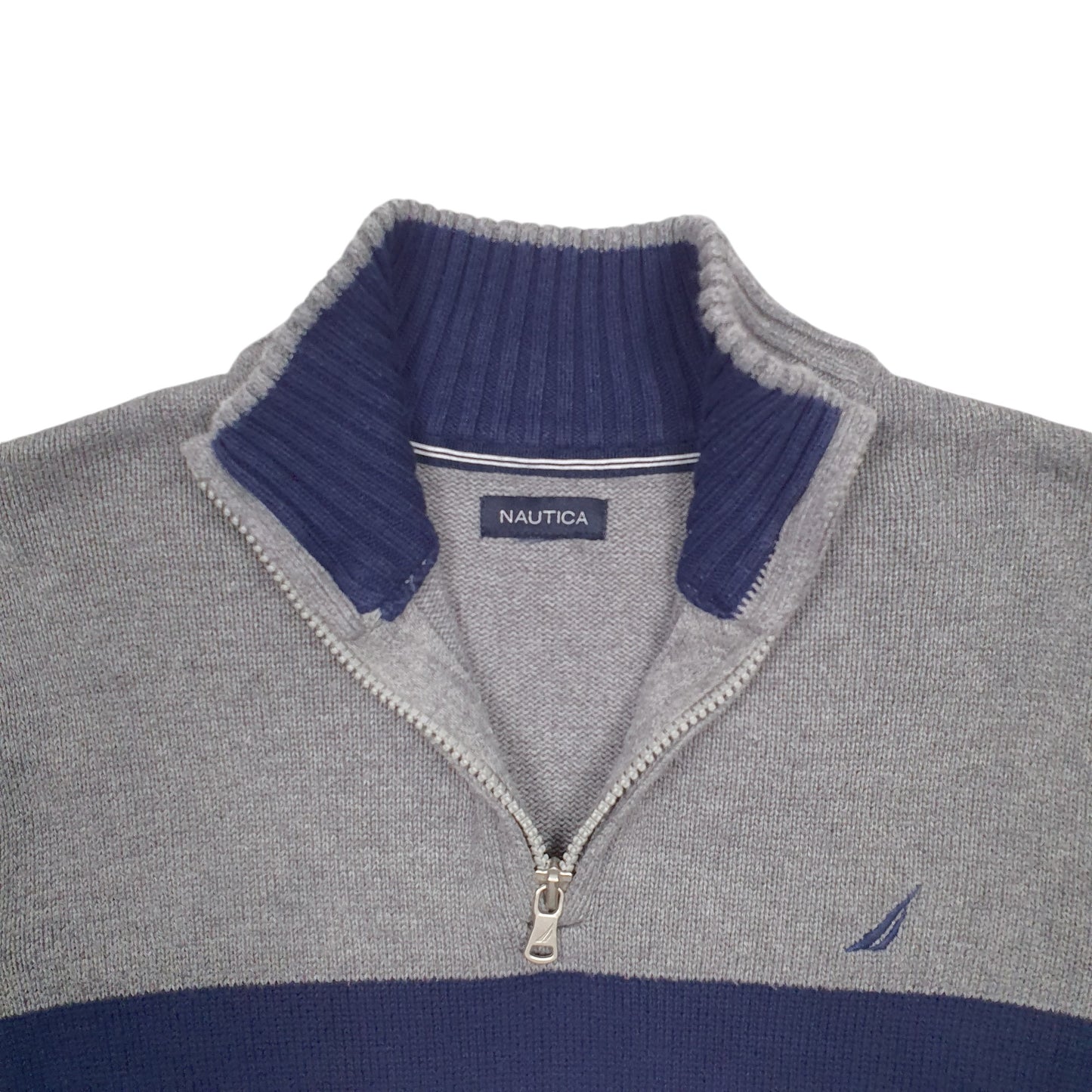 Mens Grey Nautica Knit Quarter Zip Jumper