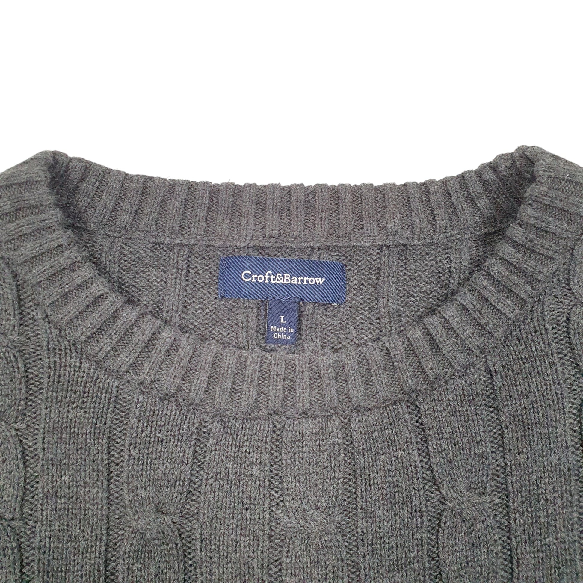 Mens Grey Croft & Barrow Cable Knit Crewneck Jumper