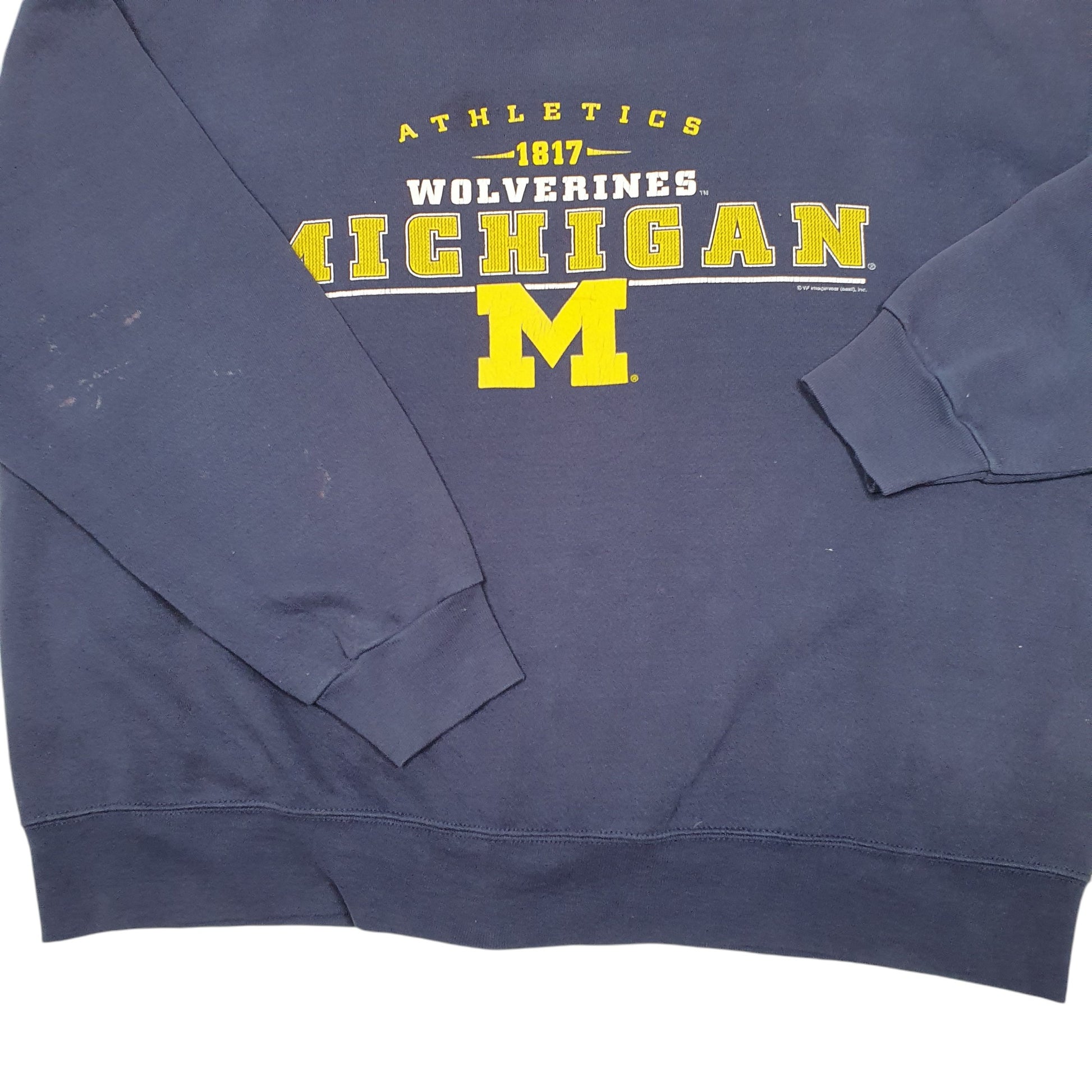 Mens Navy Lee Vintage Sport Michigan Wolverines Football USA Spellout 90s Crewneck Jumper