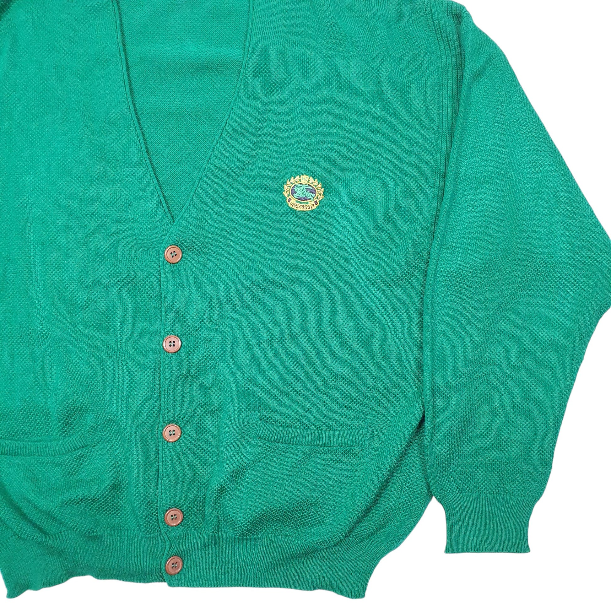 Mens Green Burberry Vintage Knit London Cardigan Jumper