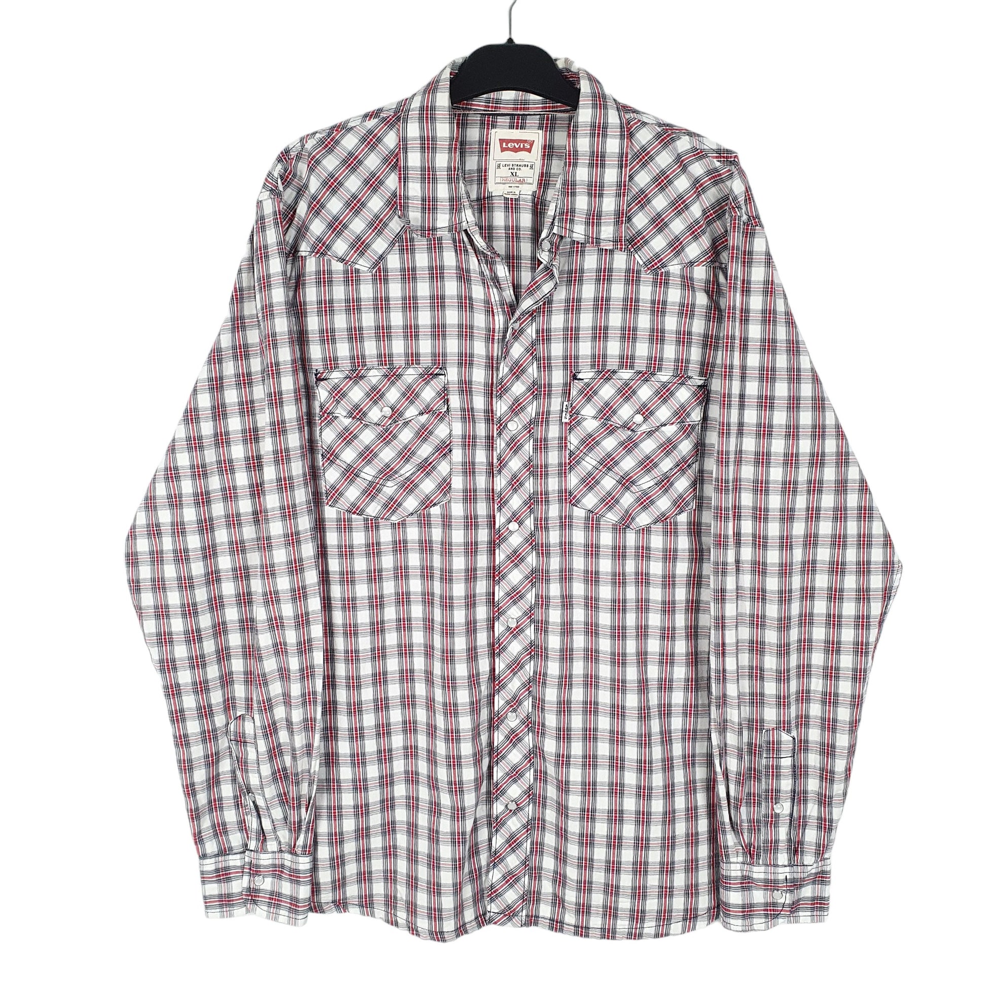 Mens White Levis Western Cowboy Pearl Snap Modern Fit Long Sleeve Shirt