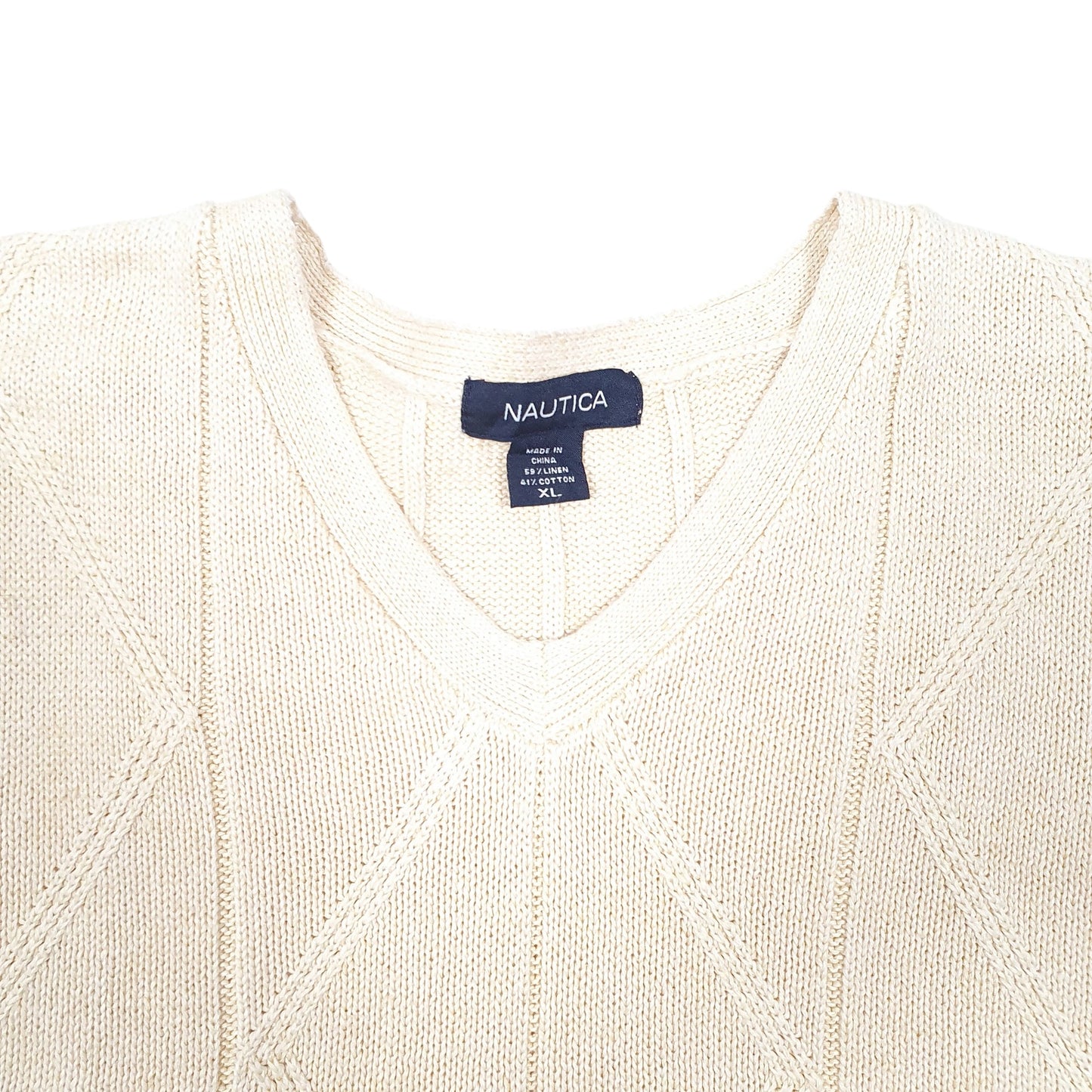 Mens Cream Nautica Knit Cable Vest Tank Top Sweater V Neck Jumper