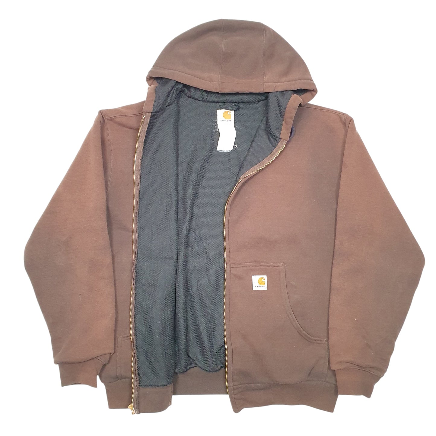 Mens Brown Carhartt Hoodie Workwear Thermal Lined Full Zip Jumper