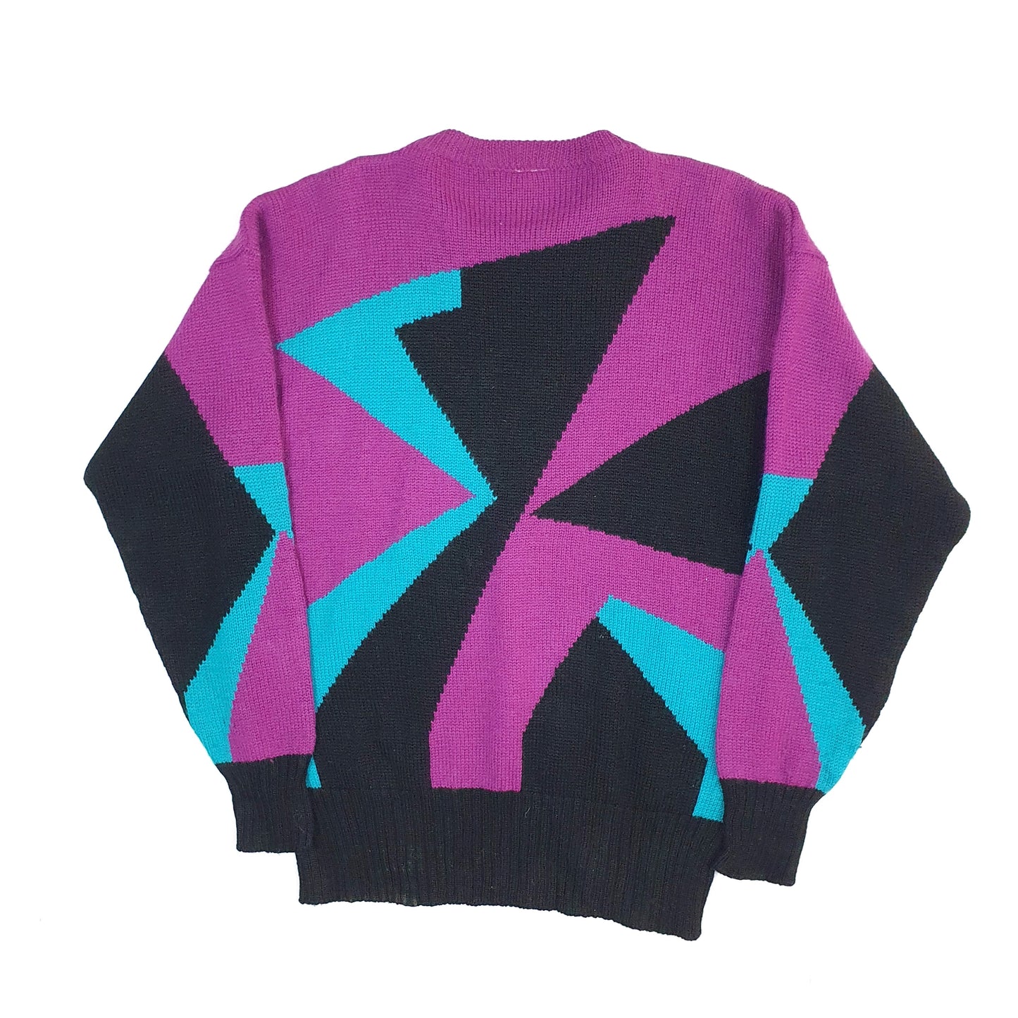 Mens Purple Meister Vintage 1980s Chunky Knit Abstract Sweater Crewneck Jumper