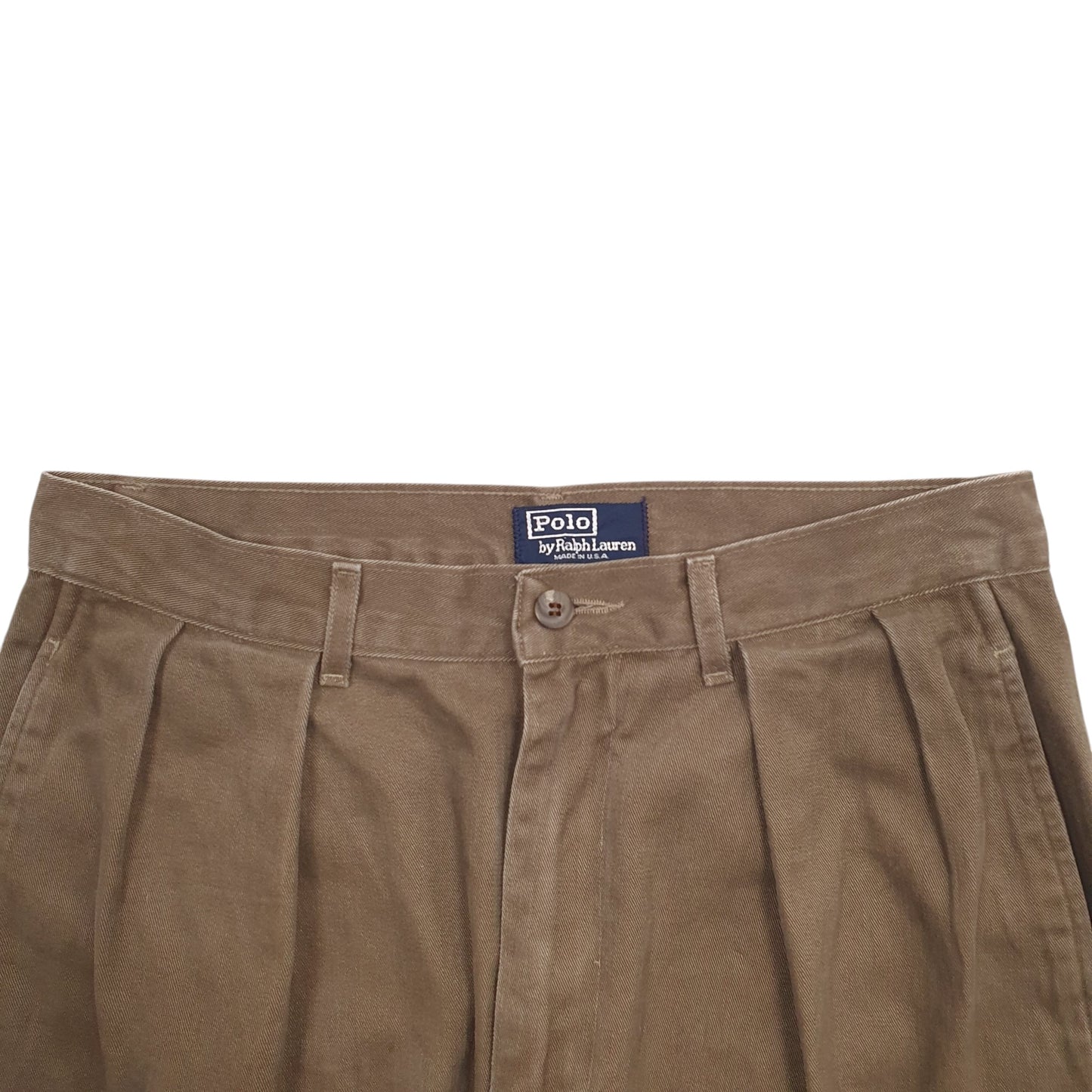 Mens Brown Polo Ralph Lauren Double Pleated Vintage 1980s Made In USA Chino Trousers