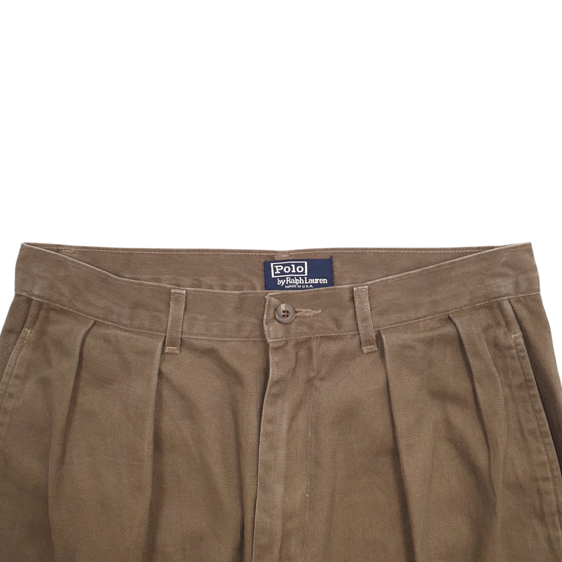 Mens Brown Polo Ralph Lauren Double Pleated Vintage 1980s Made In USA Chino Trousers