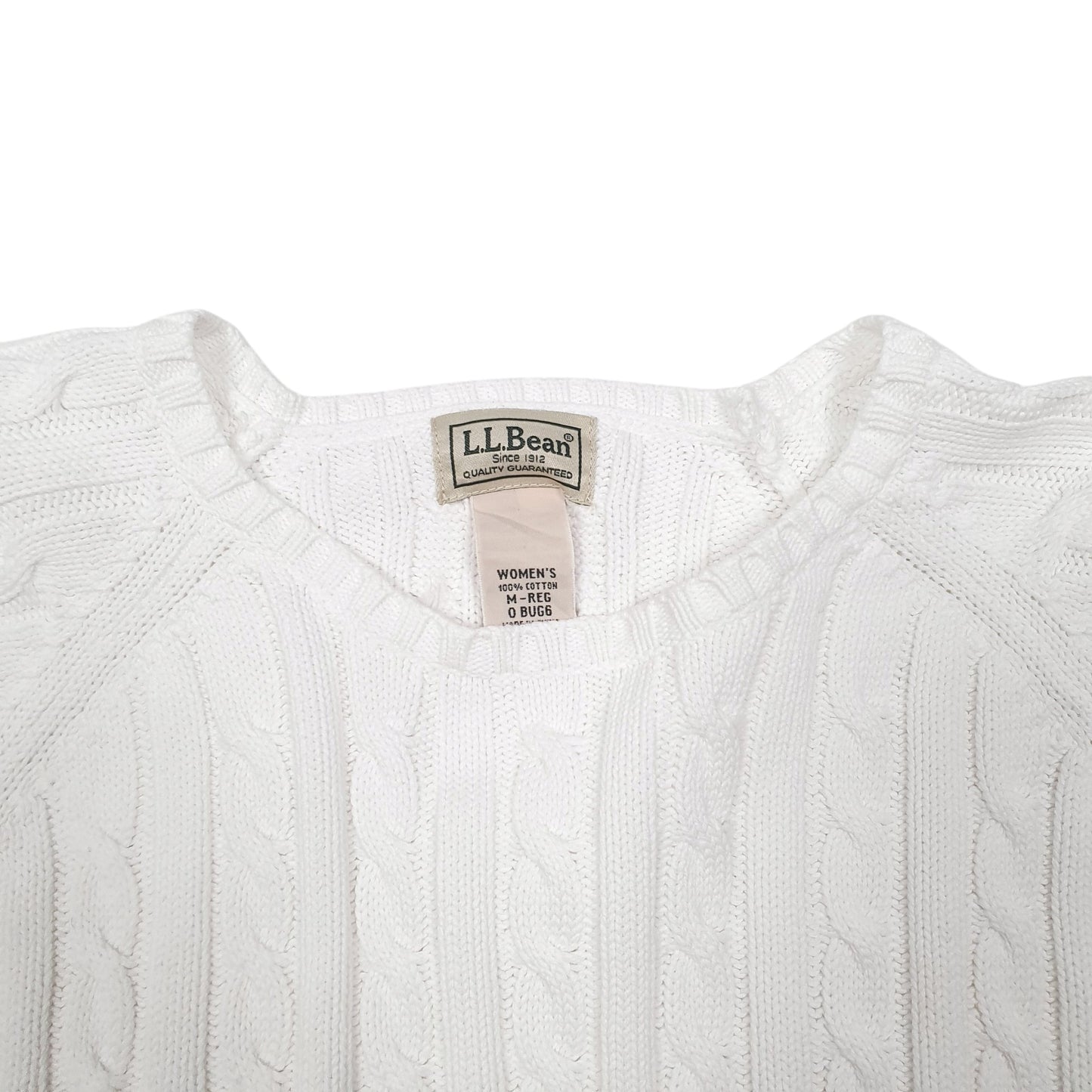 Womens White L.L.Bean Knit Cable Crewneck Jumper