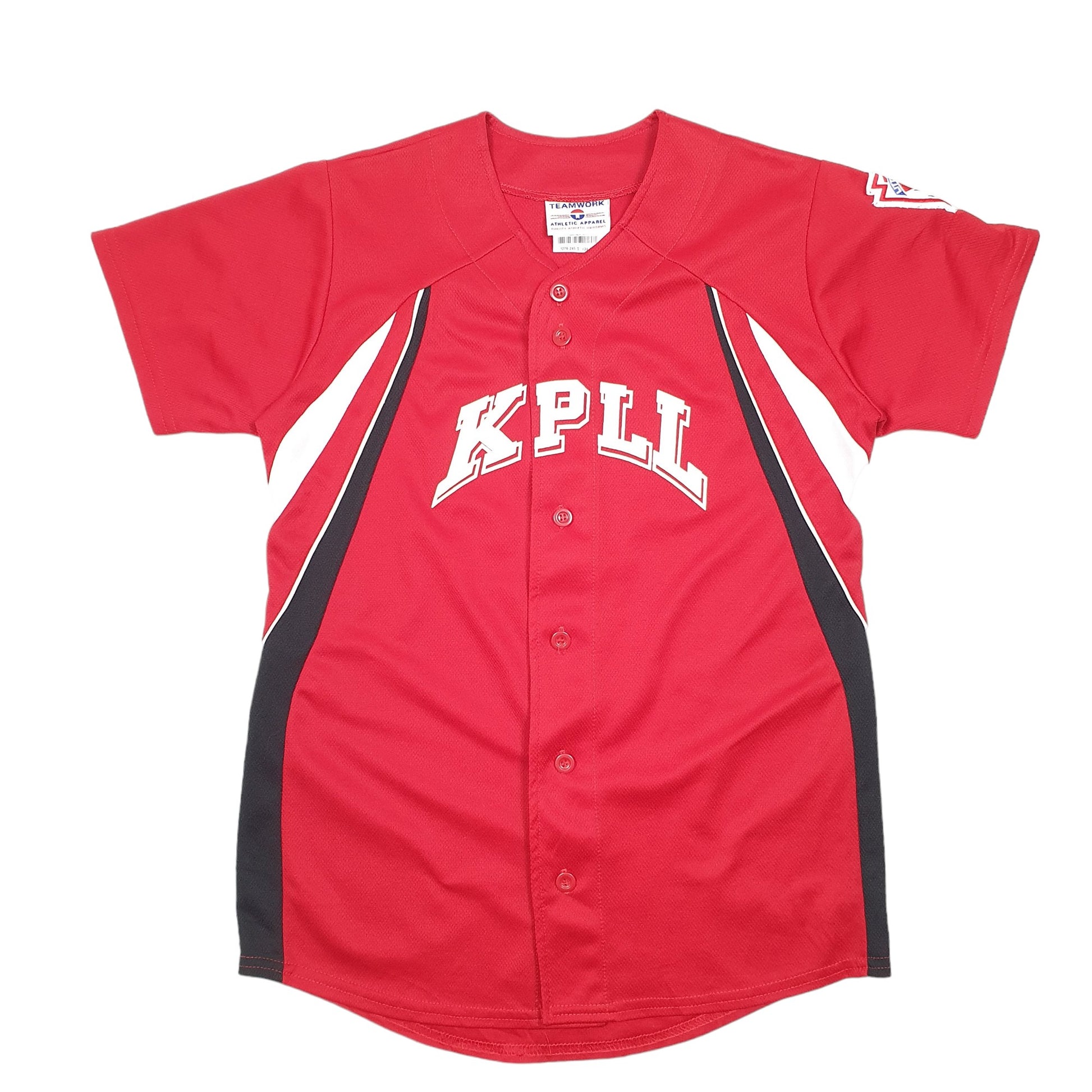 Mens Red Teamwork Baseball Jersey KPLL Little League Made In USA Short Sleeve T Shirt