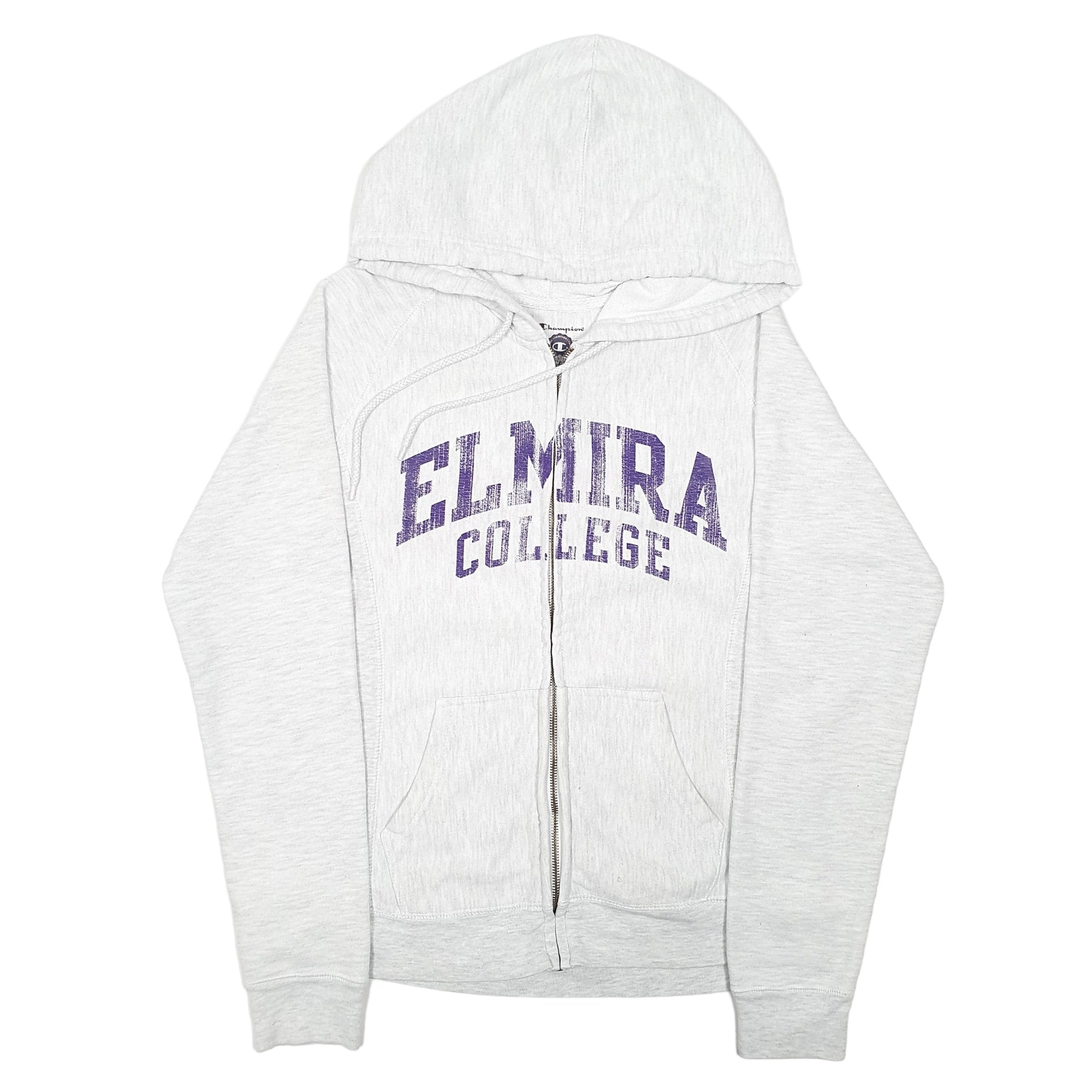 Womens Grey Champion Hoodie Elmira College USA Reverse Weave Full Zip Jumper