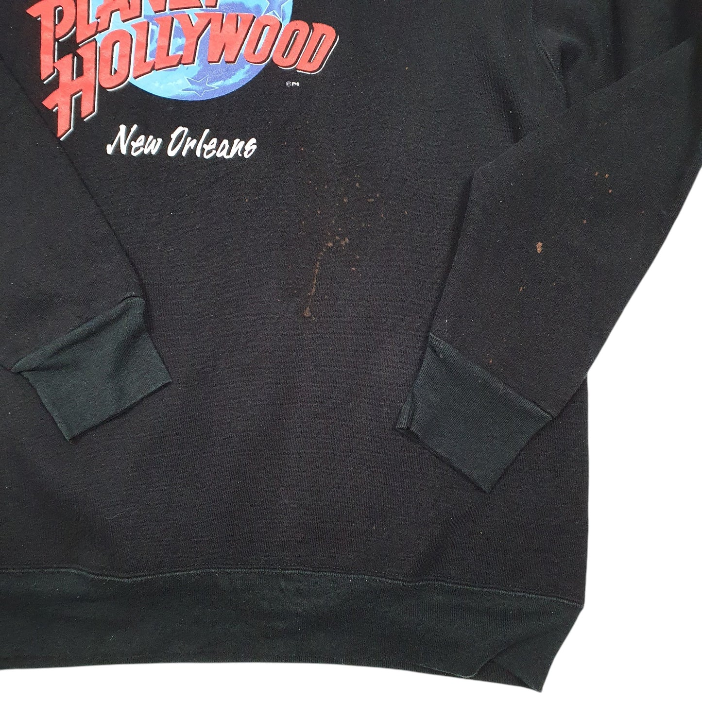 Mens Black Planet Hollywood Vintage New Orleans Made In USA Spellout Crewneck Jumper