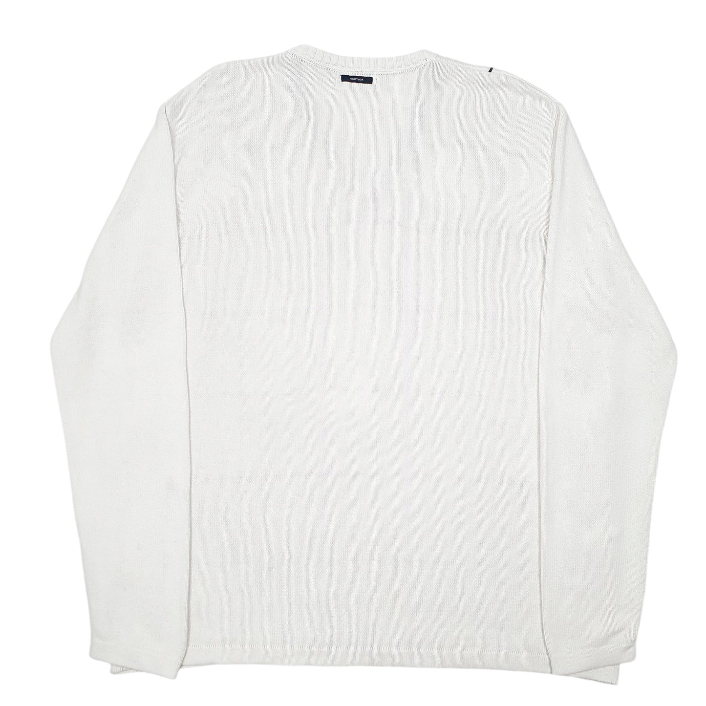 Mens White Nautica Knit Grid V neck Jumper