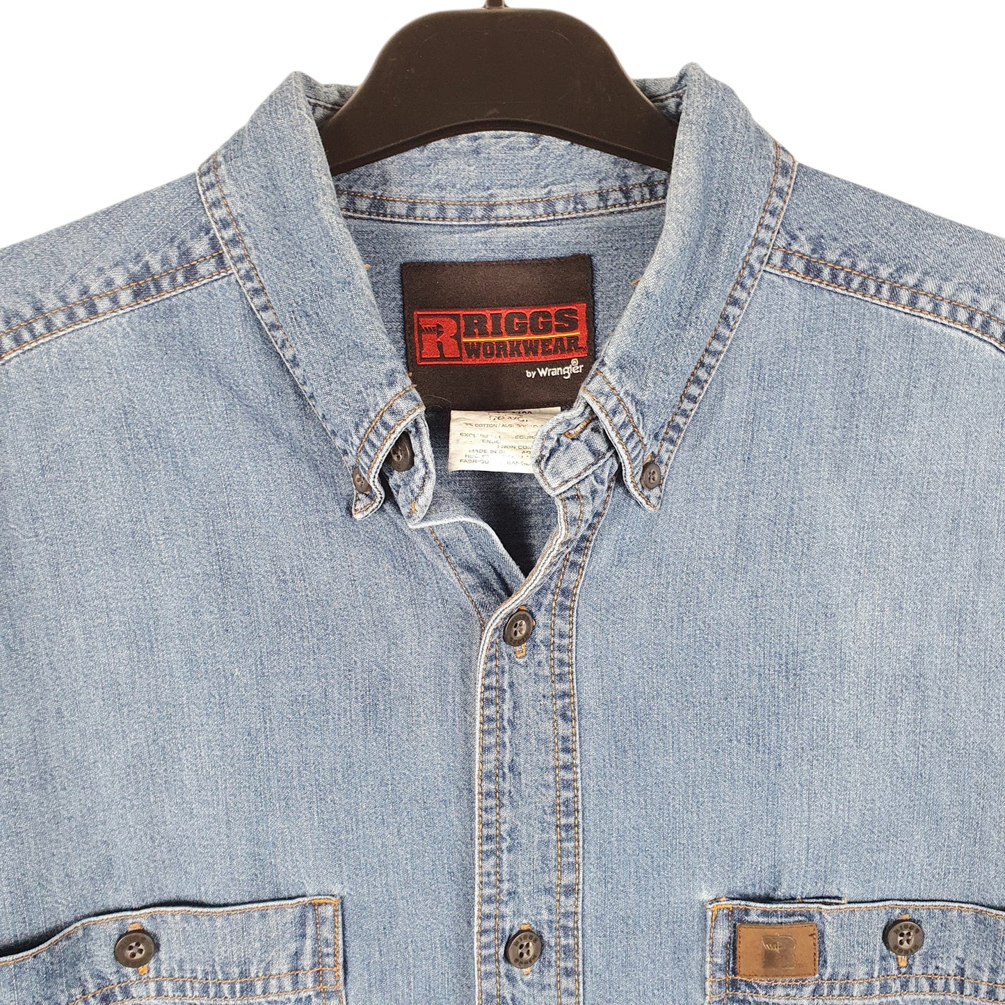 Mens Blue Wrangler Denim Jeans Riggs Workwear Chambray Long Sleeve Shirt