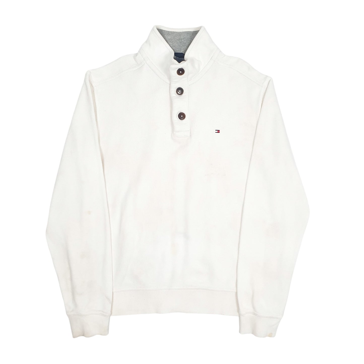 Mens Cream Tommy Hilfiger Button Up Quarter Zip Jumper