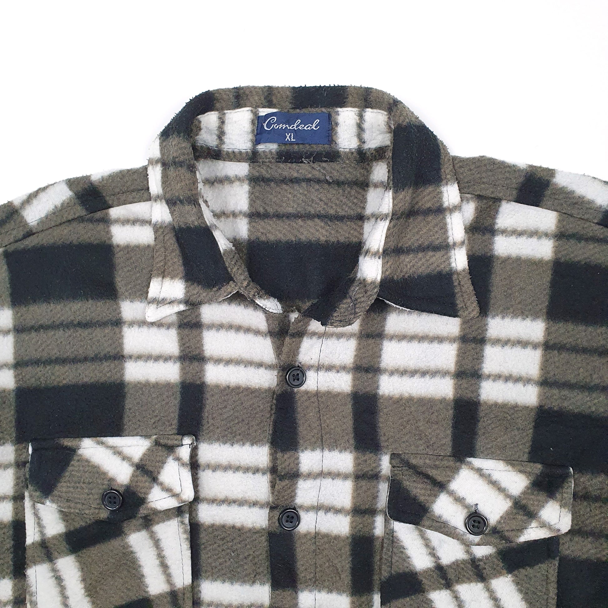 Mens Grey Corndeal Flannel Fleece Overshirt Shacket Long Sleeve Shirt