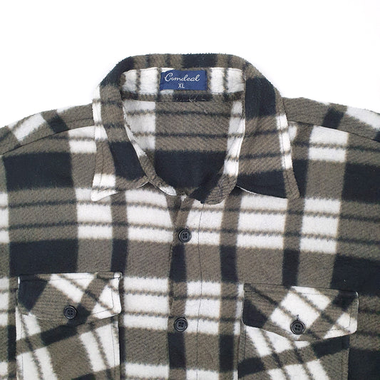 Mens Grey Corndeal Flannel Fleece Overshirt Shacket Long Sleeve Shirt