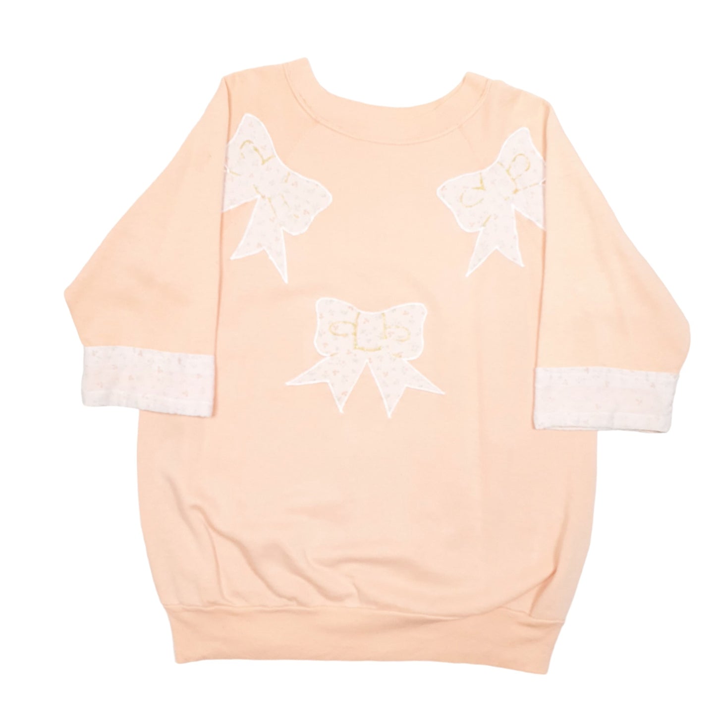 Womens Pink Pannill Vintage Half Sleeve 90s Made In USA Bows Crewneck Jumper