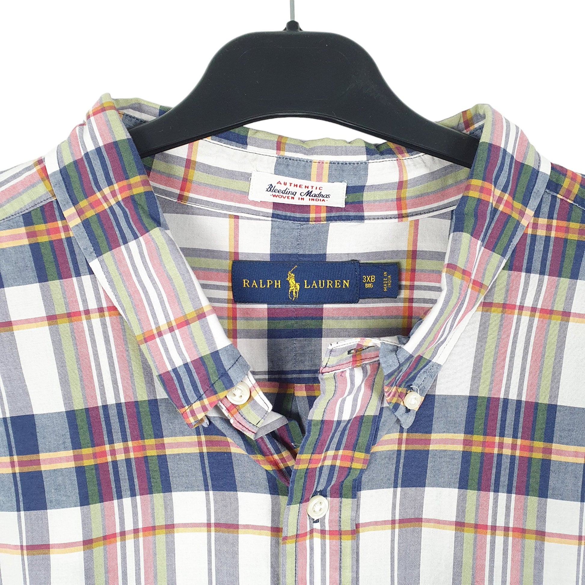 Mens White Ralph Lauren Bleeding Madras Short Sleeve Shirt