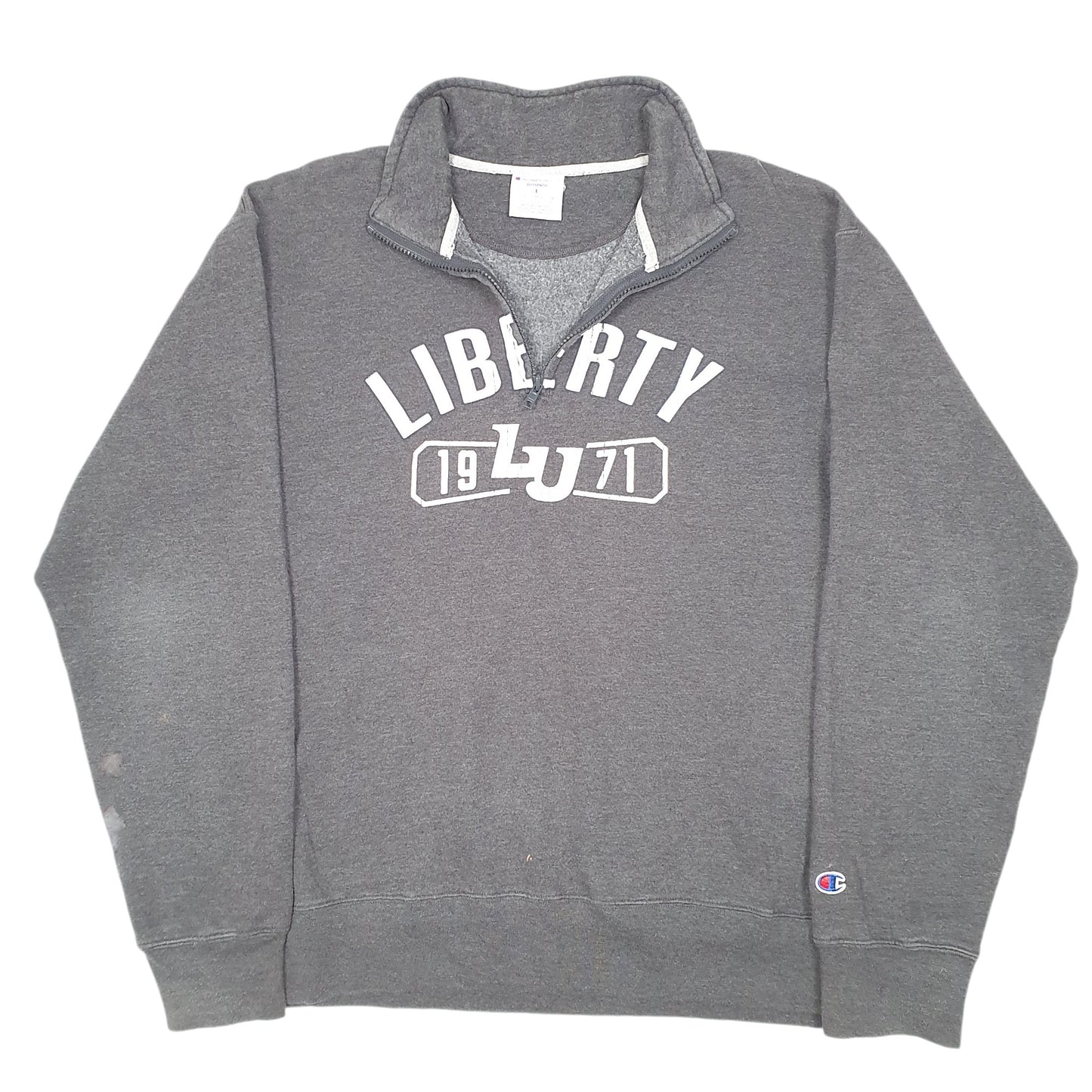 Mens Grey Champion Liberty University USA Spellout Quarter Zip Jumper