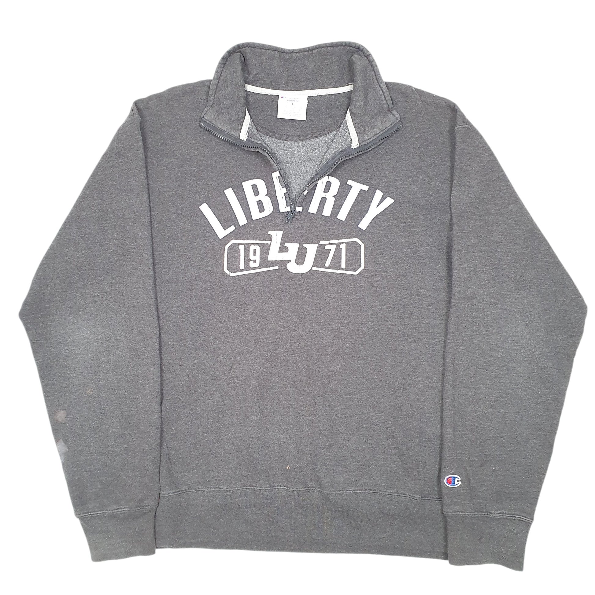 Mens Grey Champion Liberty University USA Spellout Quarter Zip Jumper