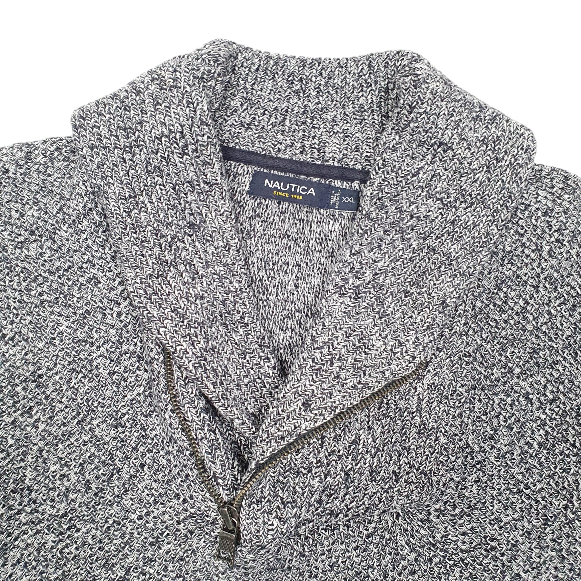 Mens Navy Nautica Knit Zip Shawl Jumper
