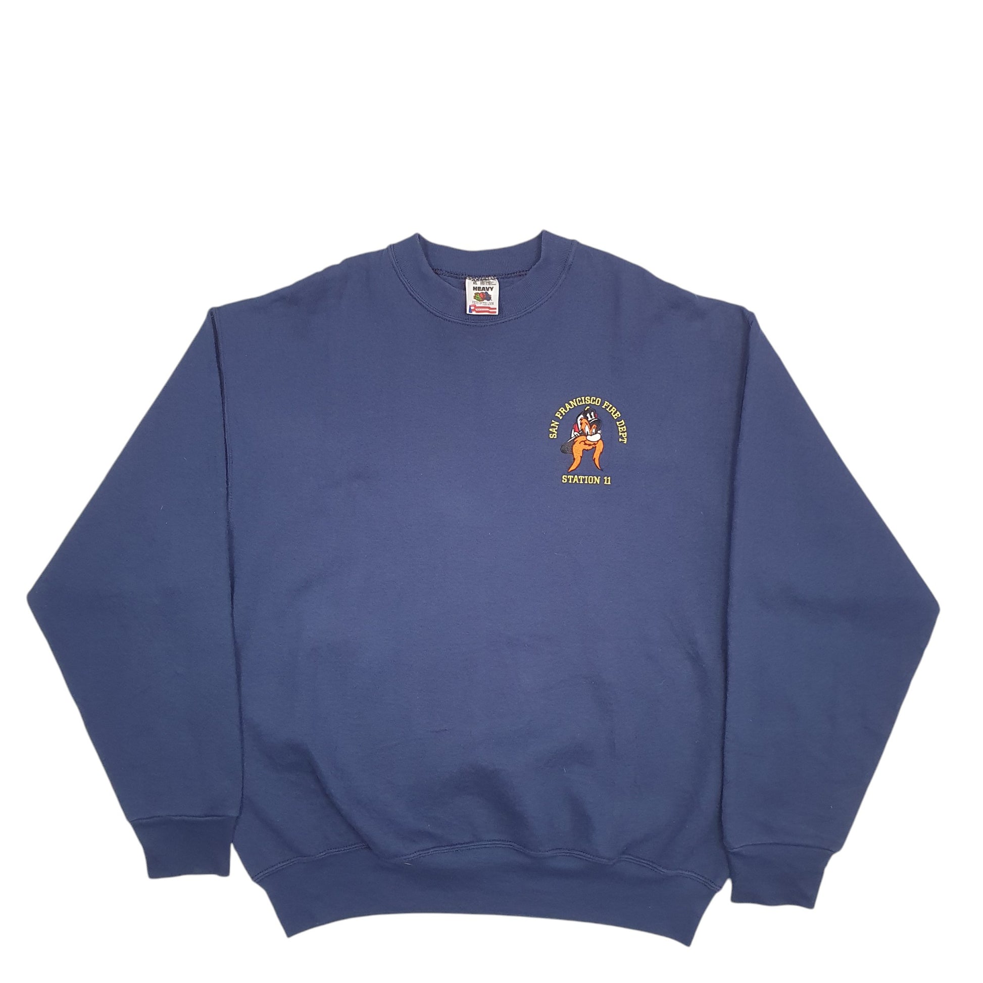 Mens Navy Fruit Of The Loom San Francisco Fire Department Made In USA Vintage Looney Tunes Crewneck Jumper