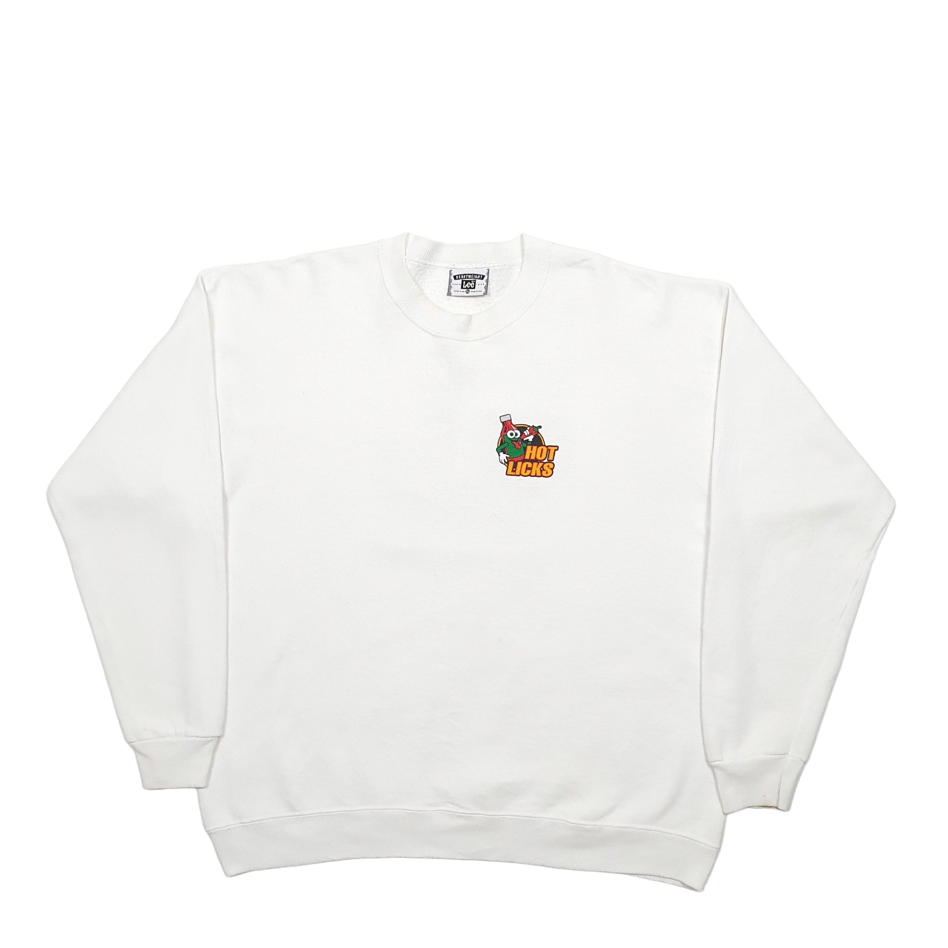 Mens White Lee Hot Licks Heavyweight Made In USA Vintage Crewneck Jumper