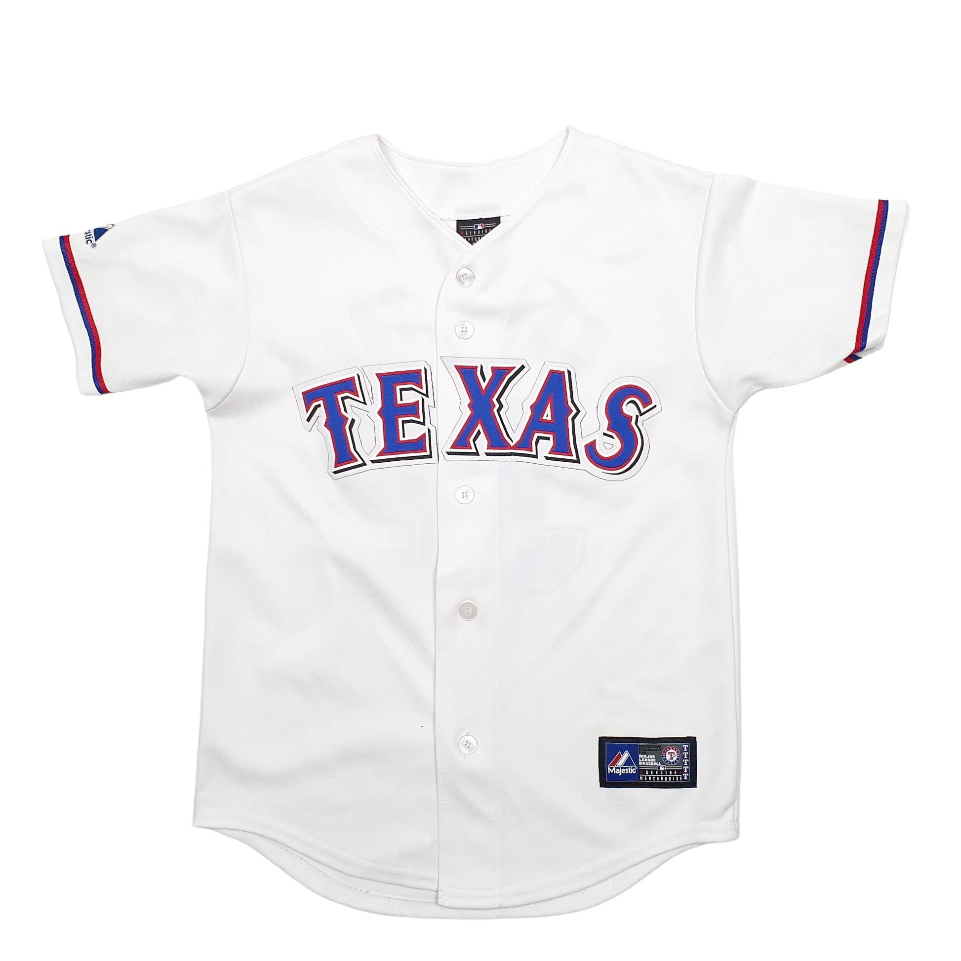 Womens White Majestic MLB Baseball Jersey Texas Rangers Made In USA Short Sleeve T Shirt