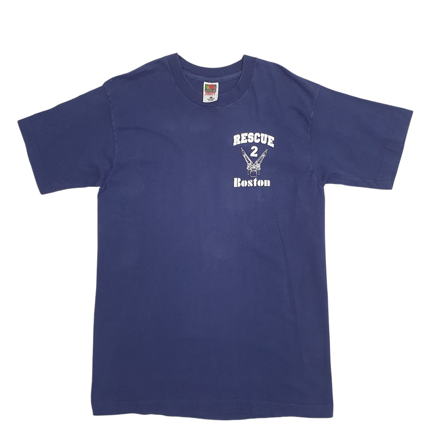 Mens Navy Fruit Of The Loom Single Stitch Vintage 90s Boston Short Sleeve T Shirt