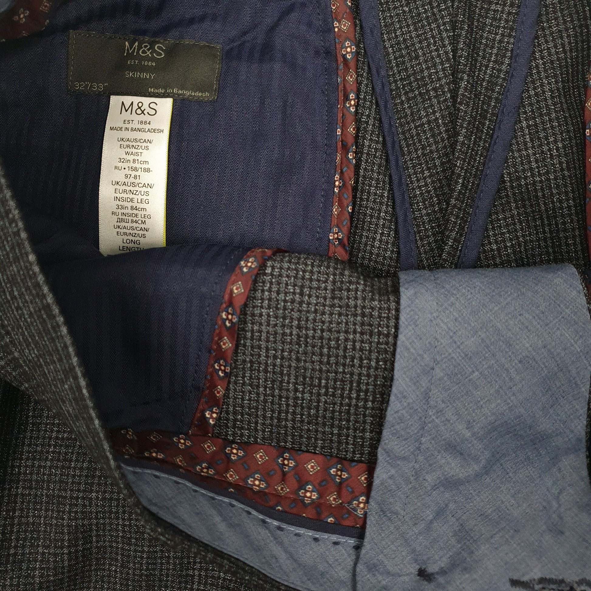 Mens Grey M&S Check Formal Trousers