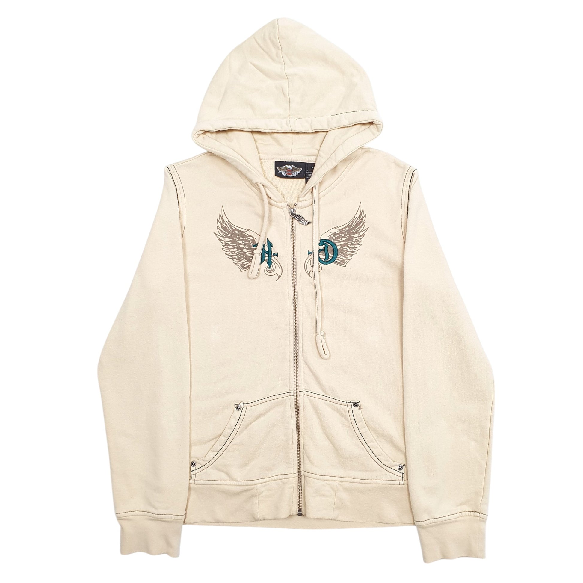 Womens Beige Harley Davidson Motorbikes Full Zip Jumper