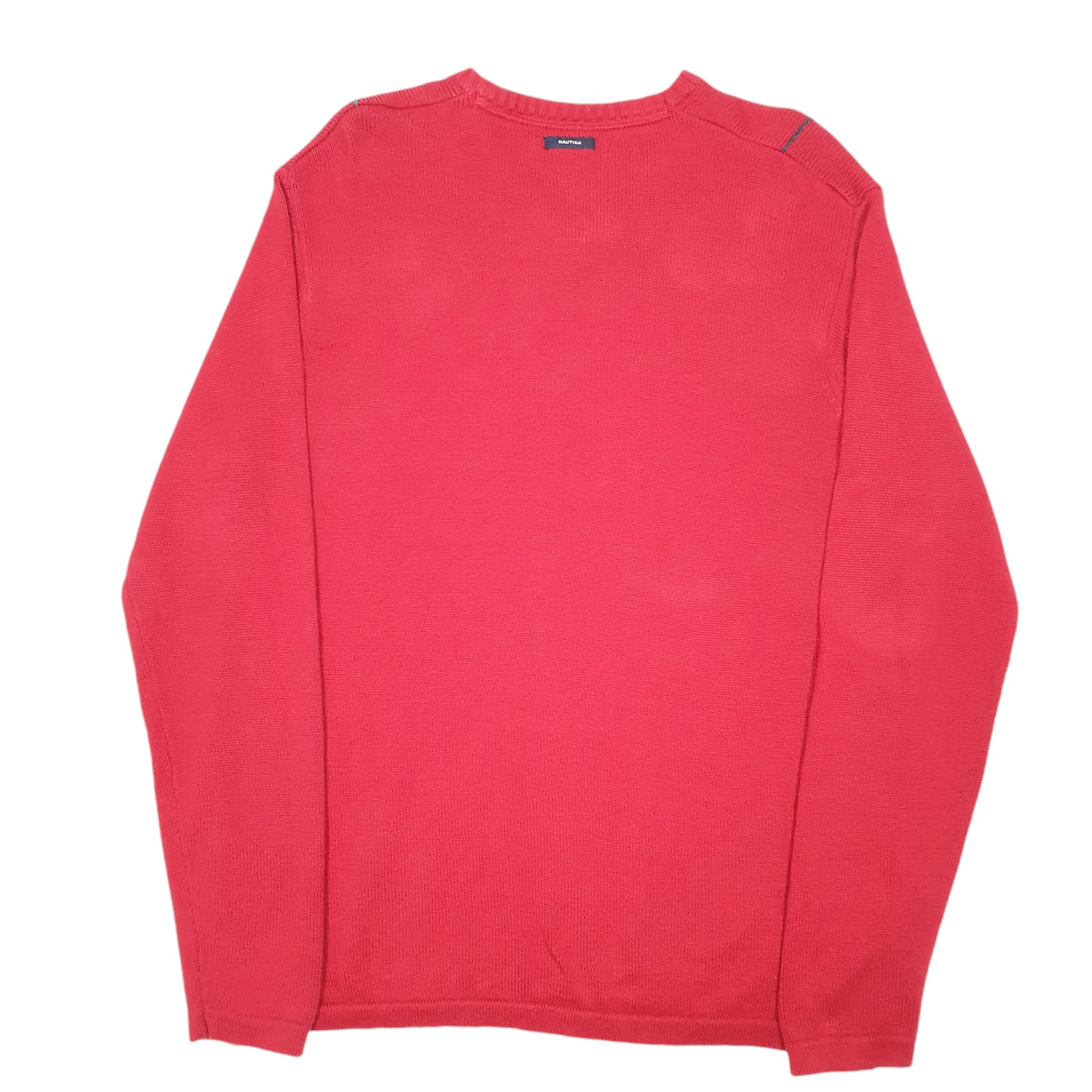 Mens Red Nautica Knit Grid V Neck Jumper