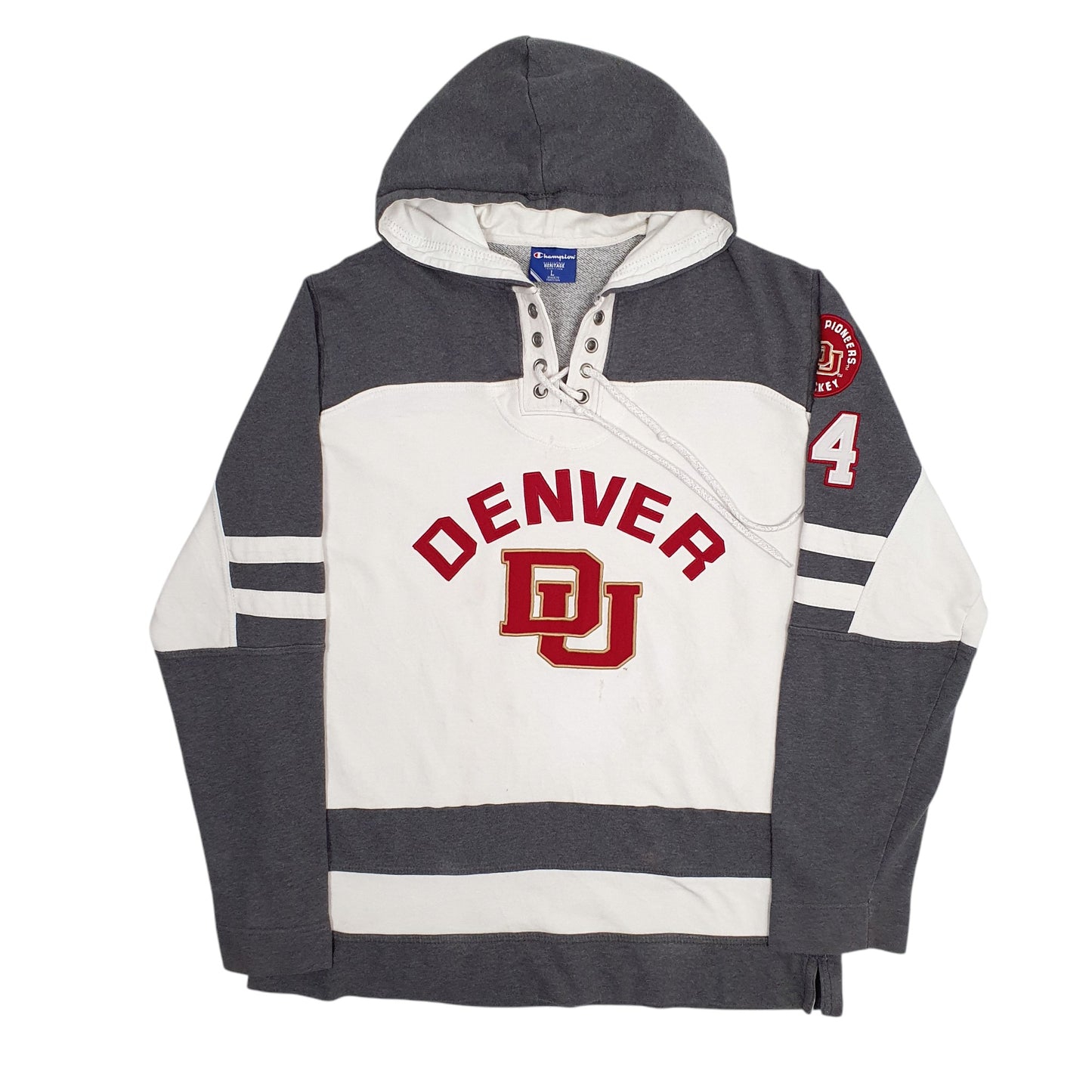 Mens Grey Champion Heritage Denver Pioneers Hockey Hoodie Jumper
