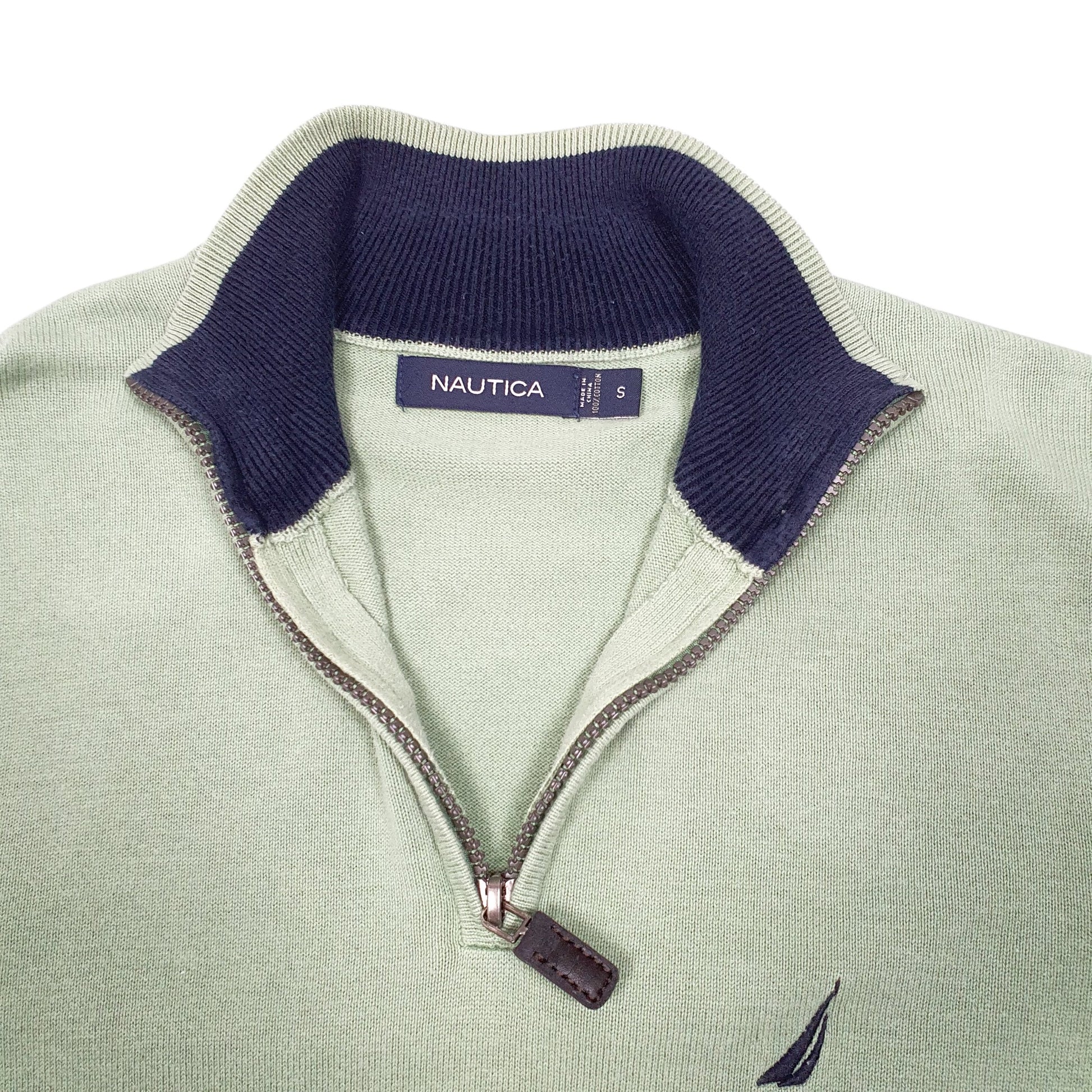 Mens Green Nautica Knit Quarter Zip Jumper