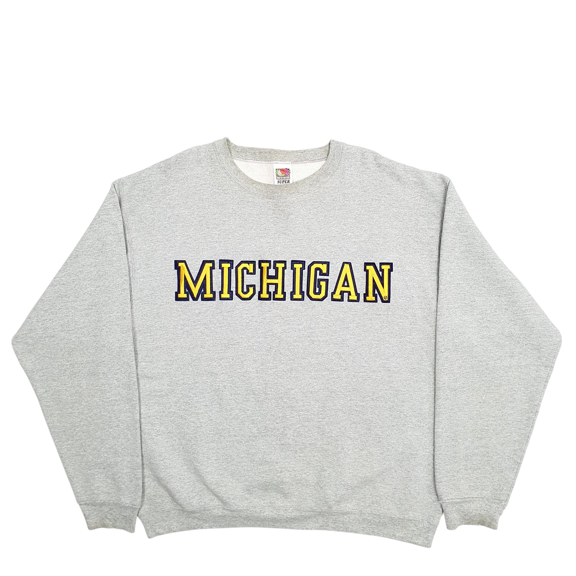 Mens Grey Fruit Of The Loom Michigan Spellout Crewneck Jumper