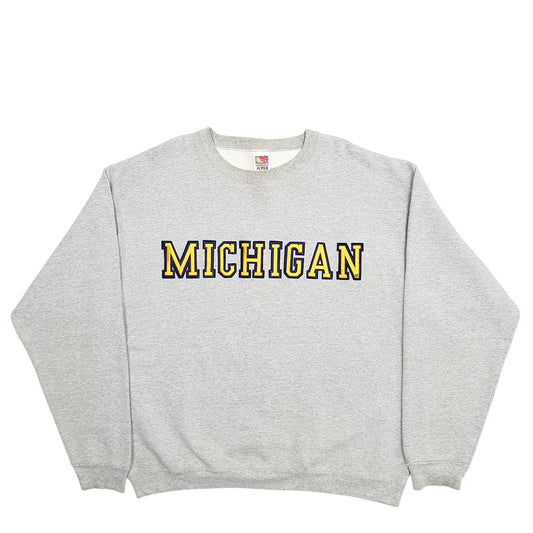 Mens Grey Fruit Of The Loom Michigan Spellout Crewneck Jumper