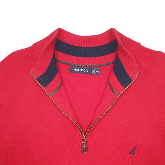 Mens Red Nautica Knit Quarter Zip Jumper