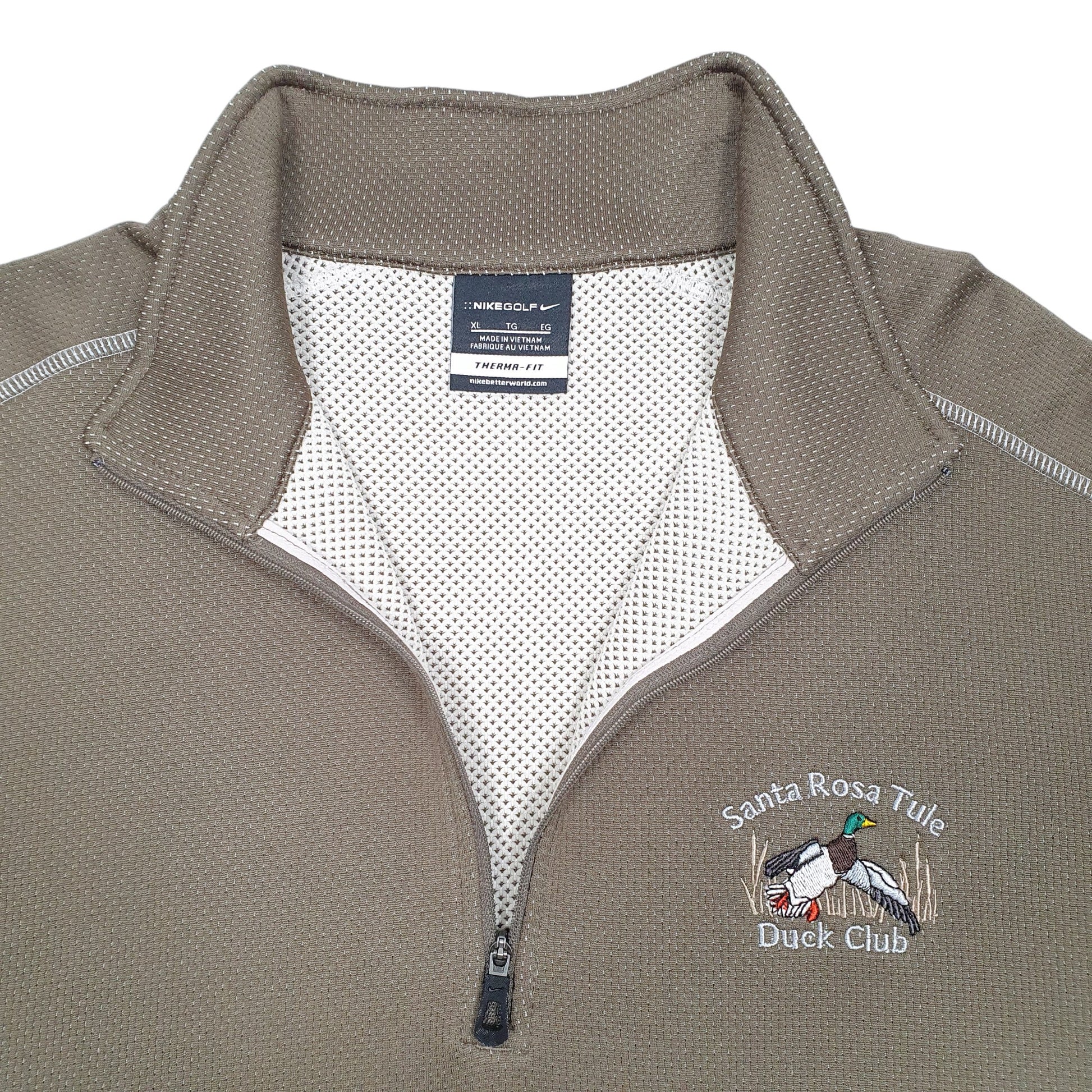 Mens Khaki Nike Golf Therma Fit Santa Rosa Duck Club USA Quarter Zip Jumper