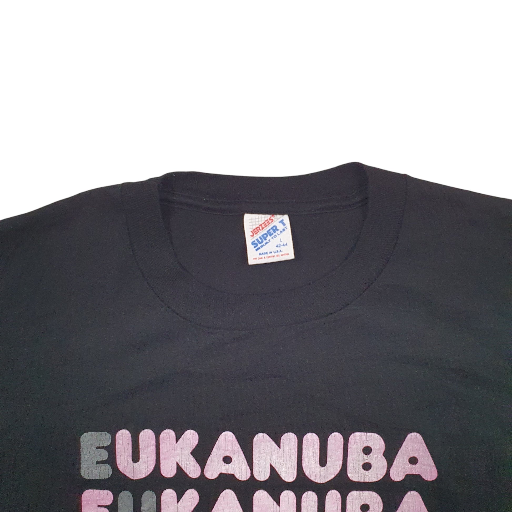Mens Black Jerzees Single Stitch Vintage 90s Made In USA Eukanuba Dogs Short Sleeve T Shirt