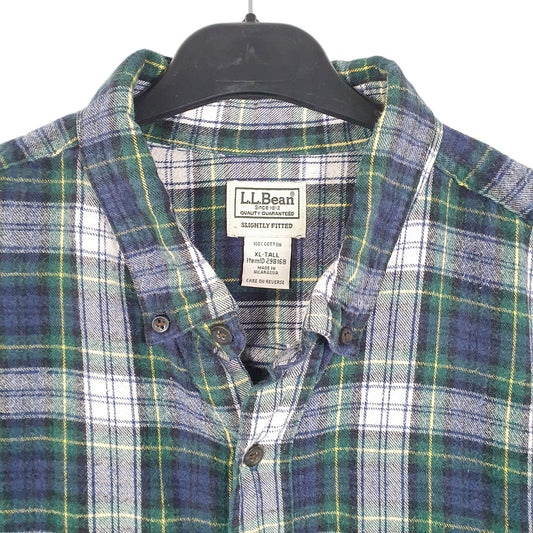 Mens Green L.L.Bean Tall Slightly Fitted Flannel Overshirt Long Sleeve Shirt