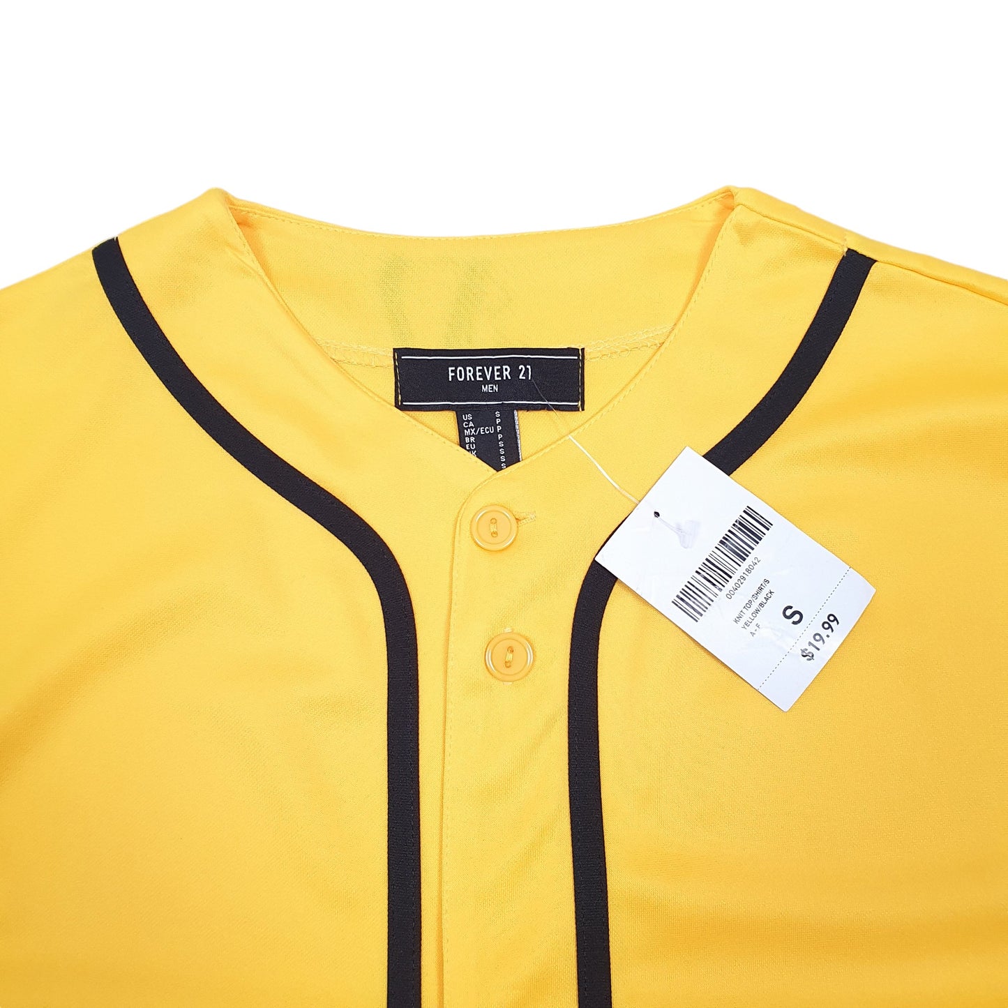 Mens Yellow Forever 21 Baseball Jersey Short Sleeve T Shirt