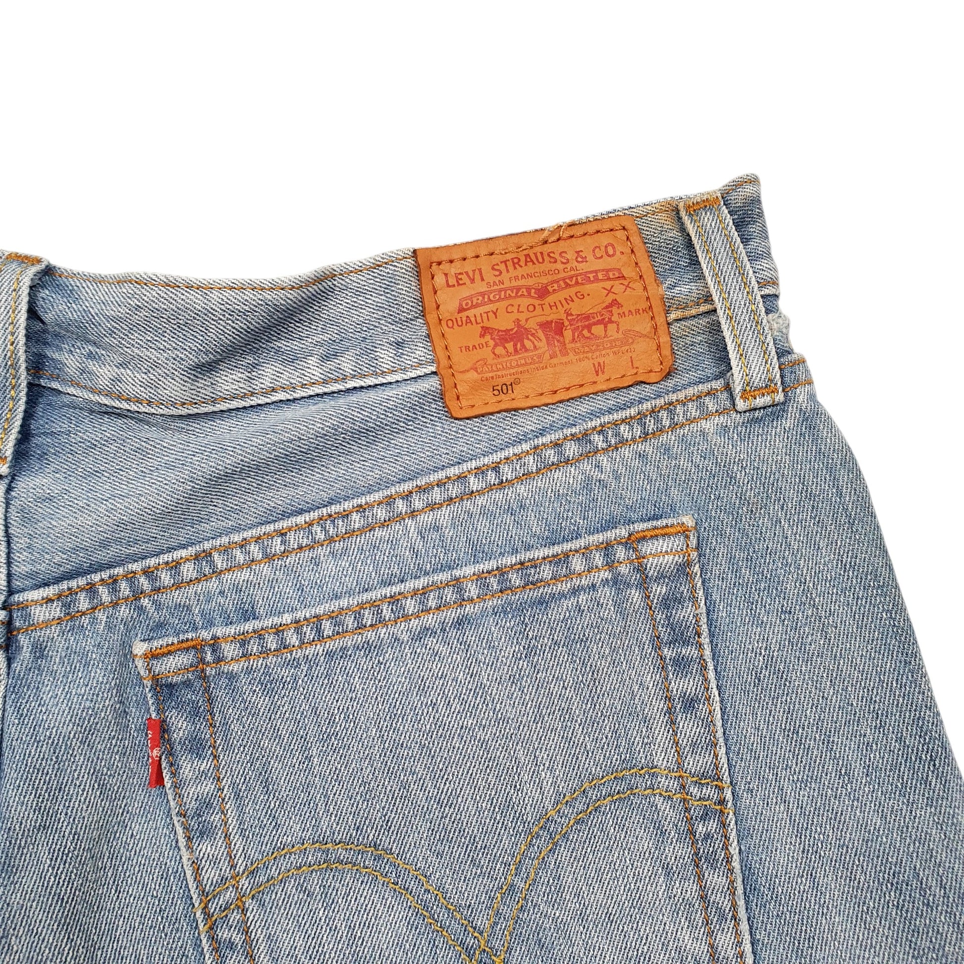 Womens Blue Levis 501 Jorts Hot Pants Disressed Denim Shorts