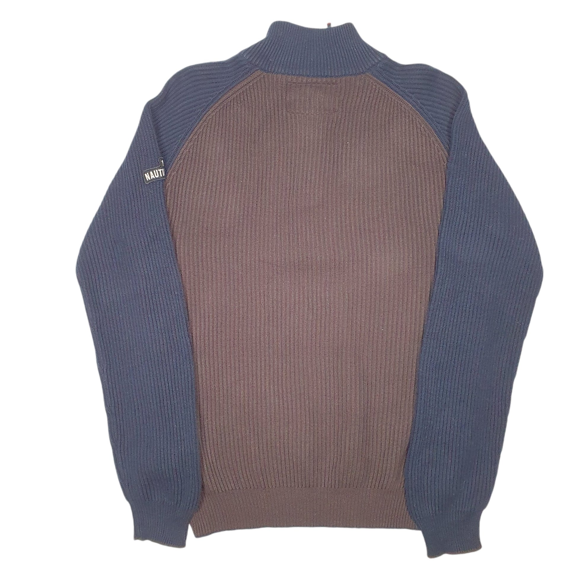 Mens Brown Nautica Knit Ribbed Jeans Quarter Zip Jumper