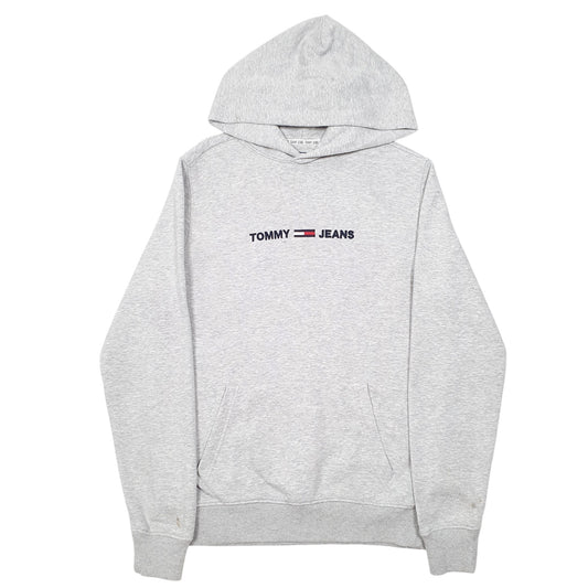 Mens Grey Tommy Hilfiger Jeans Spellout Hoodie Jumper