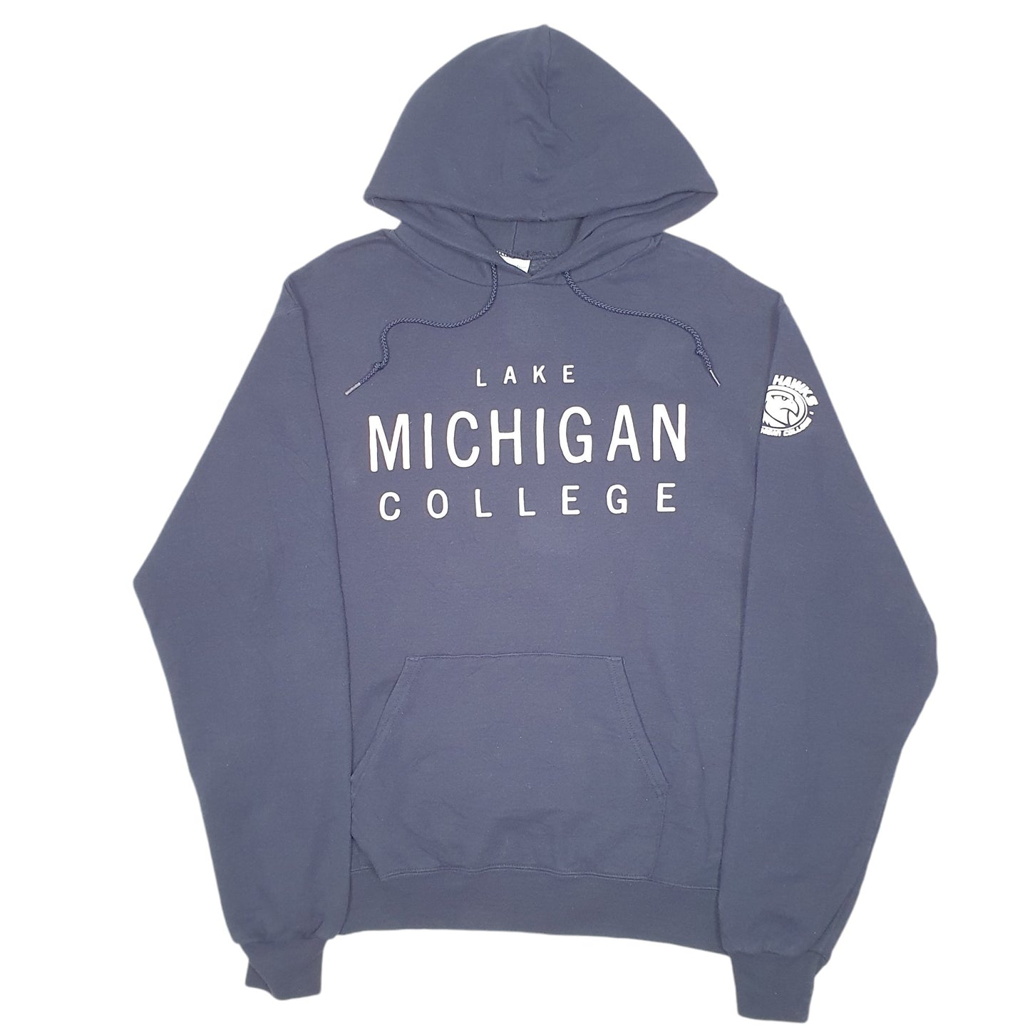 Mens Navy Champion Lake Michigan College USA Spellout Redhawks Hoodie Jumper