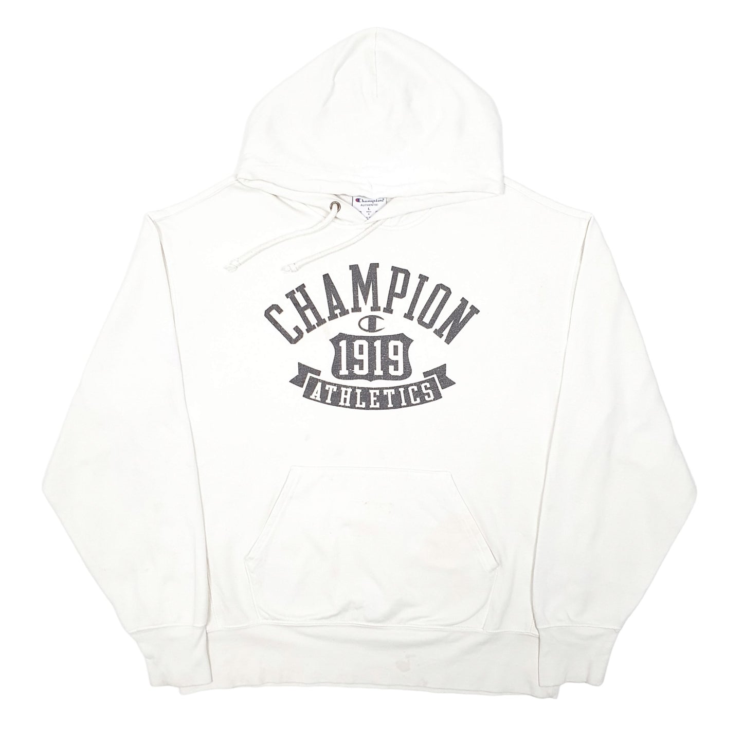 Mens Cream Champion Athletics Hoodie Jumper